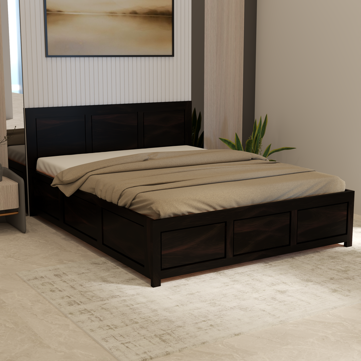 Florestawud Solid Sheesham Wood Bed with Storage – Walnut Finish