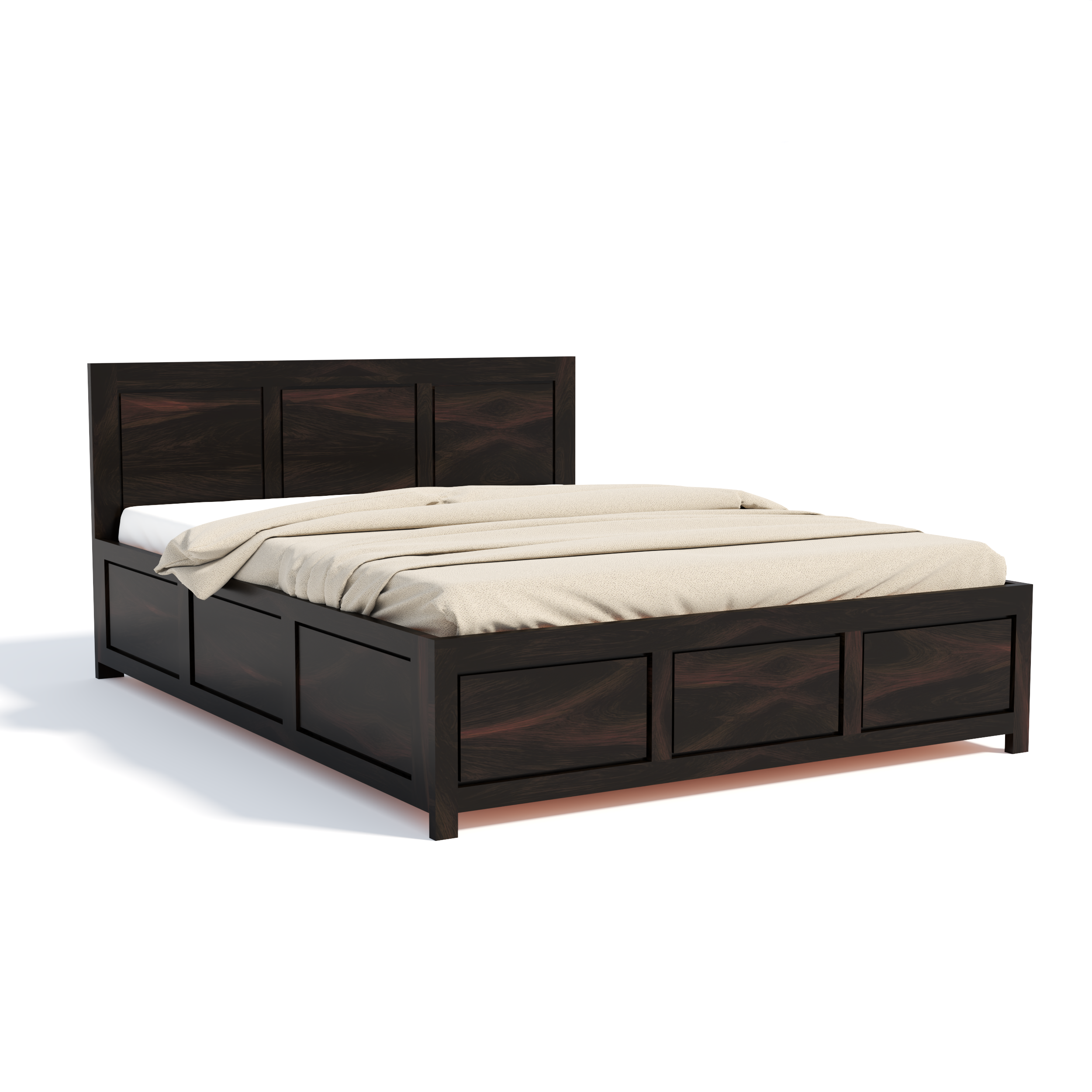 Florestawud Solid Sheesham Wood Bed with Storage – Walnut Finish