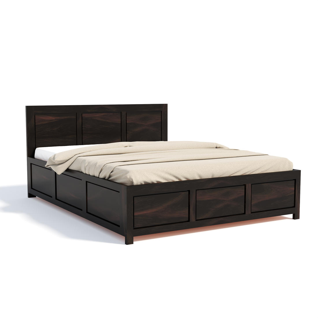 Florestawud Solid Sheesham Wood Bed with Storage – Walnut Finish