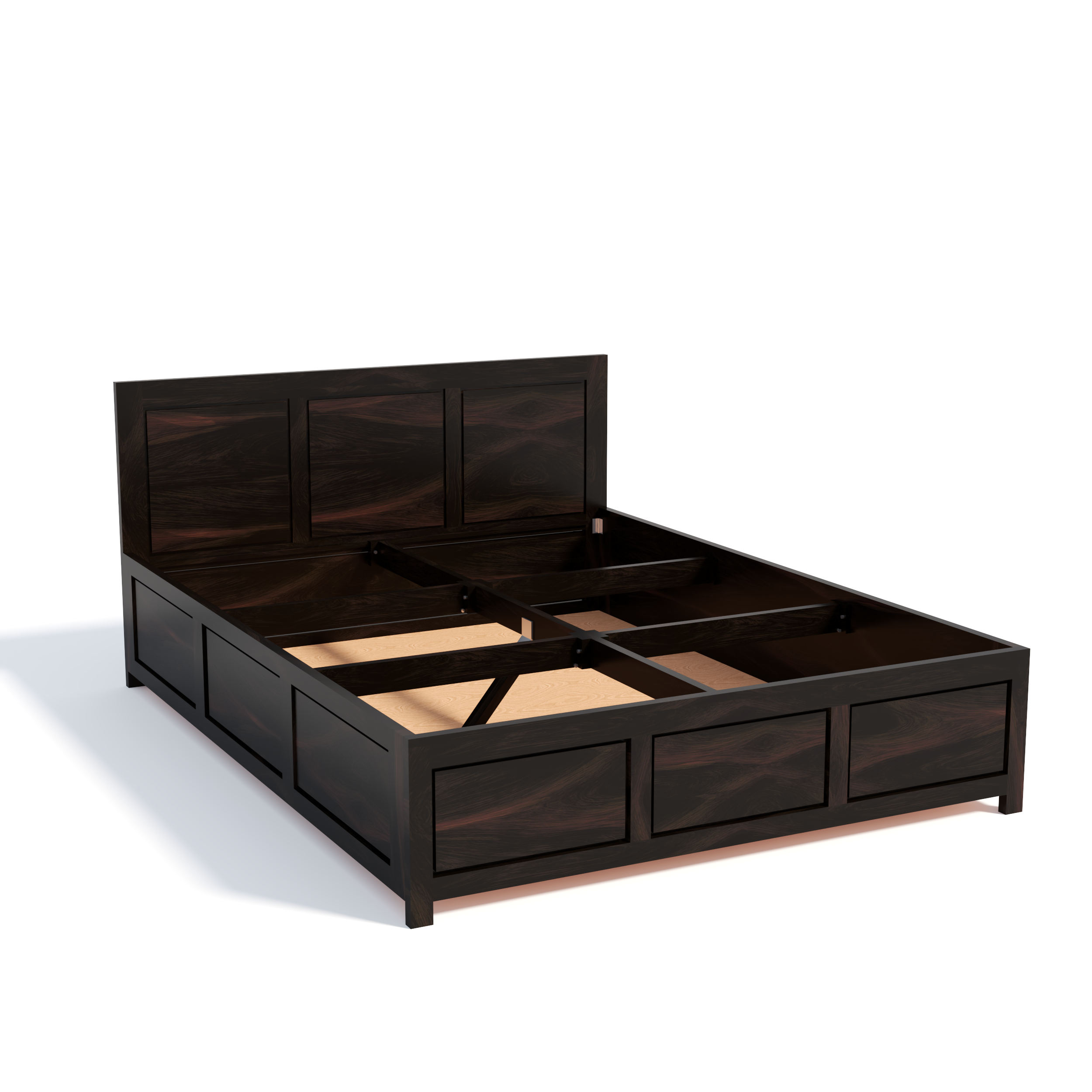Florestawud Solid Sheesham Wood Bed with Storage – Walnut Finish
