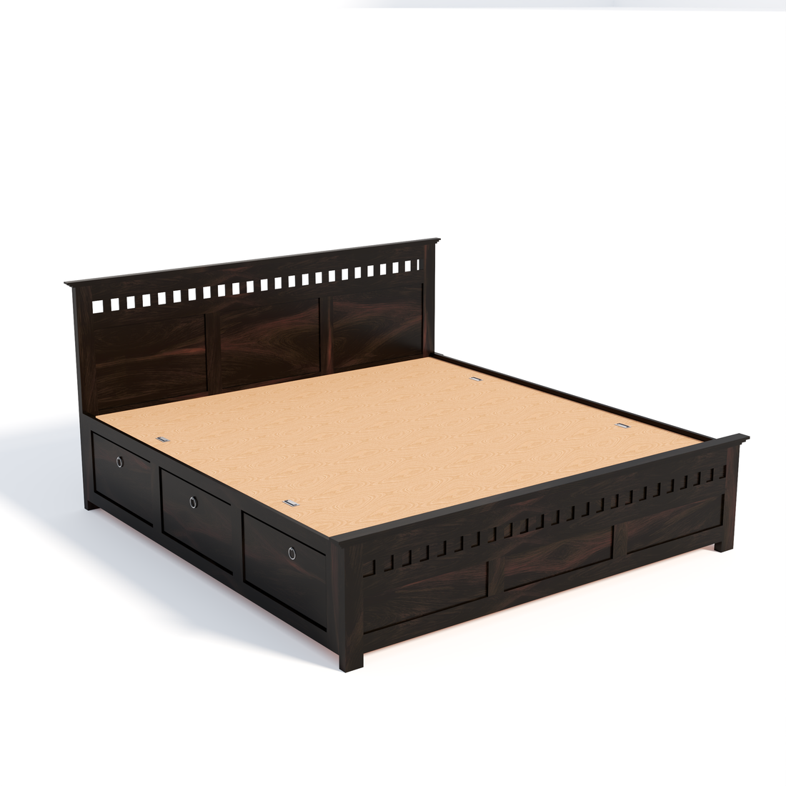 Florestawud Solid Sheesham Wood King Size Bed with Storage – Walnut Finish