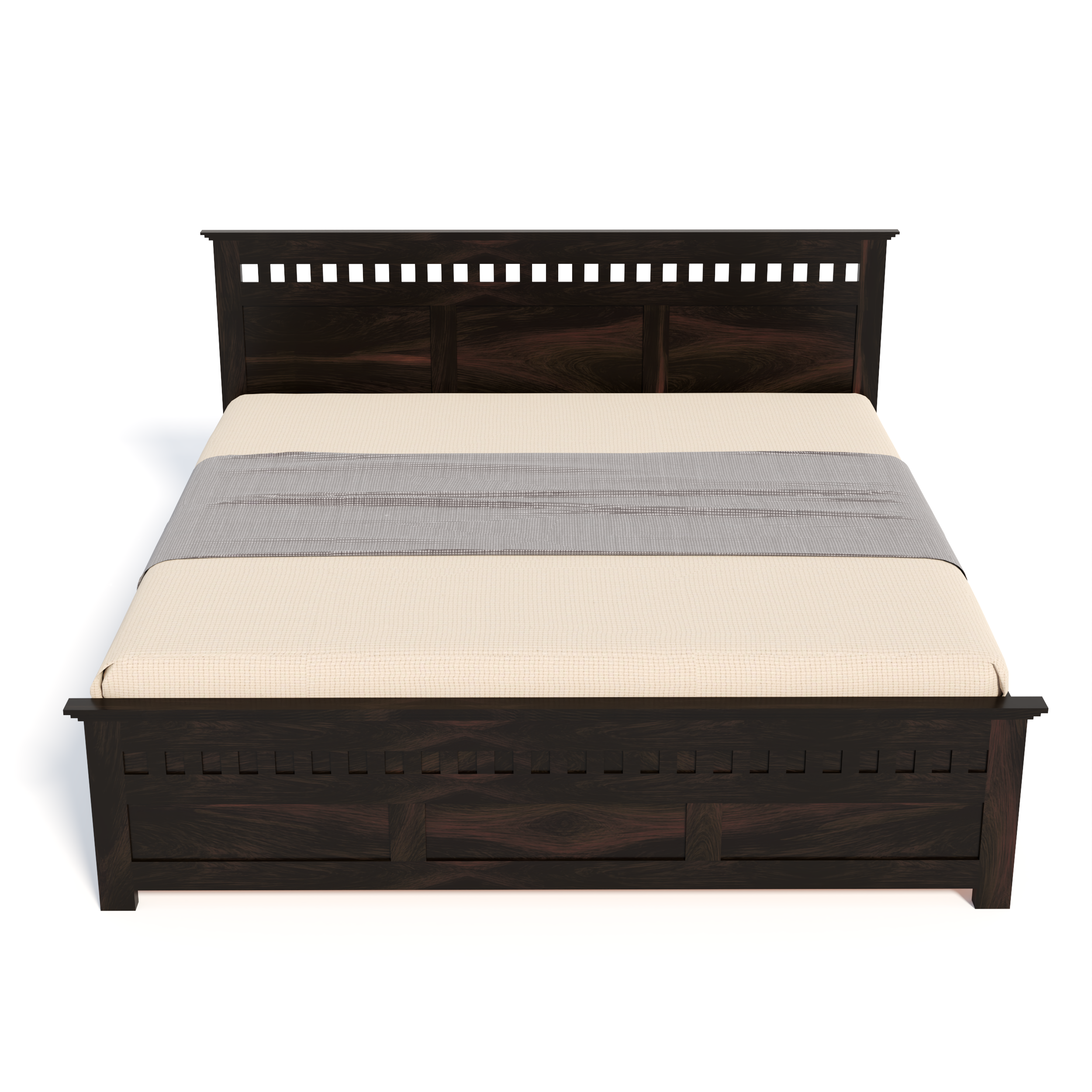 Florestawud Solid Sheesham Wood King Size Bed with Storage – Walnut Finish