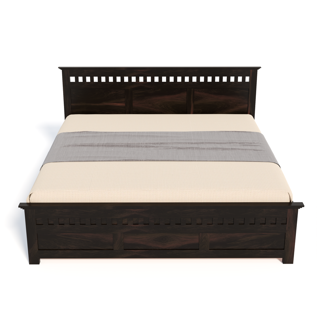 Florestawud Solid Sheesham Wood King Size Bed with Storage – Walnut Finish