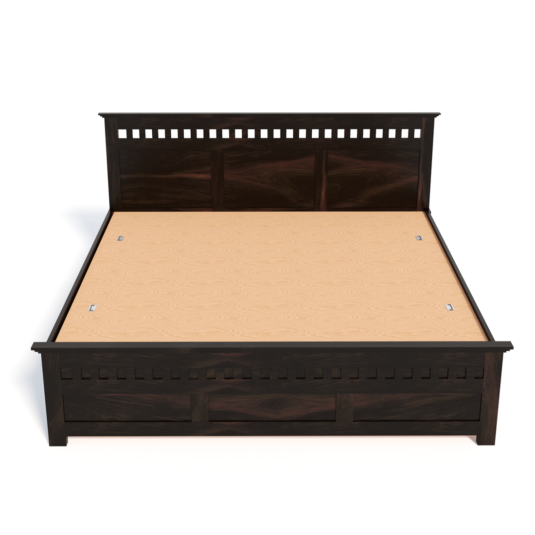 Florestawud Solid Sheesham Wood King Size Bed with Storage – Walnut Finish