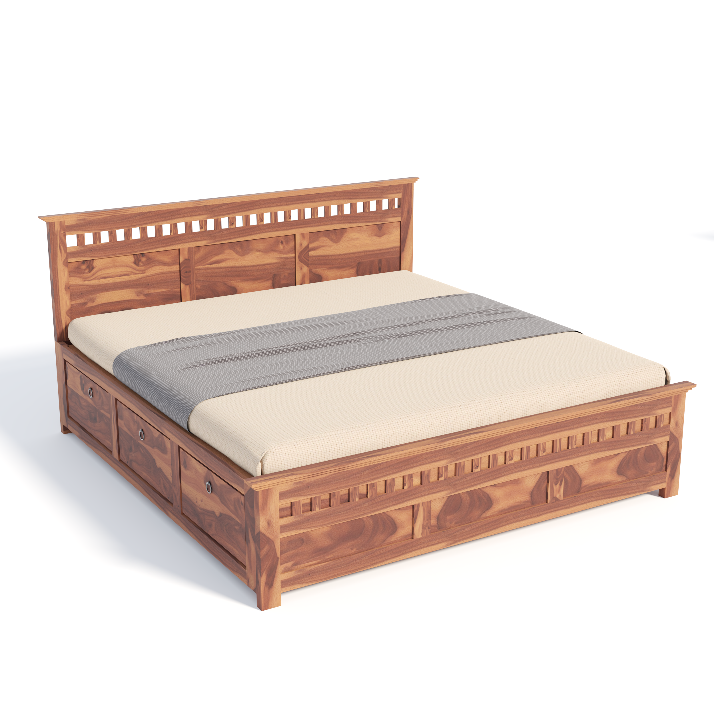 Florestawud Solid Sheesham Wood King Size Bed with Storage – Honey Finish