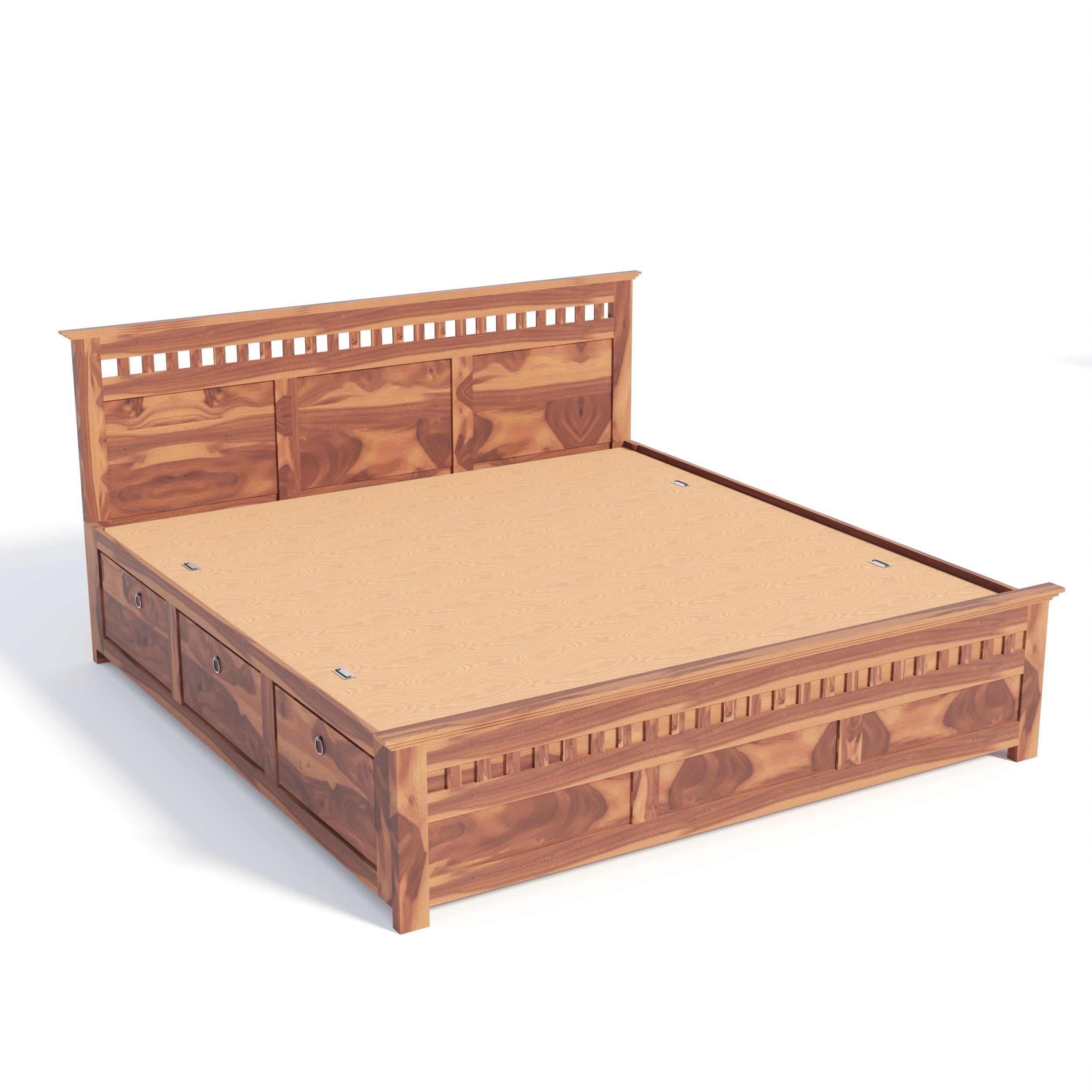 Florestawud Solid Sheesham Wood King Size Bed with Storage – Honey Finish