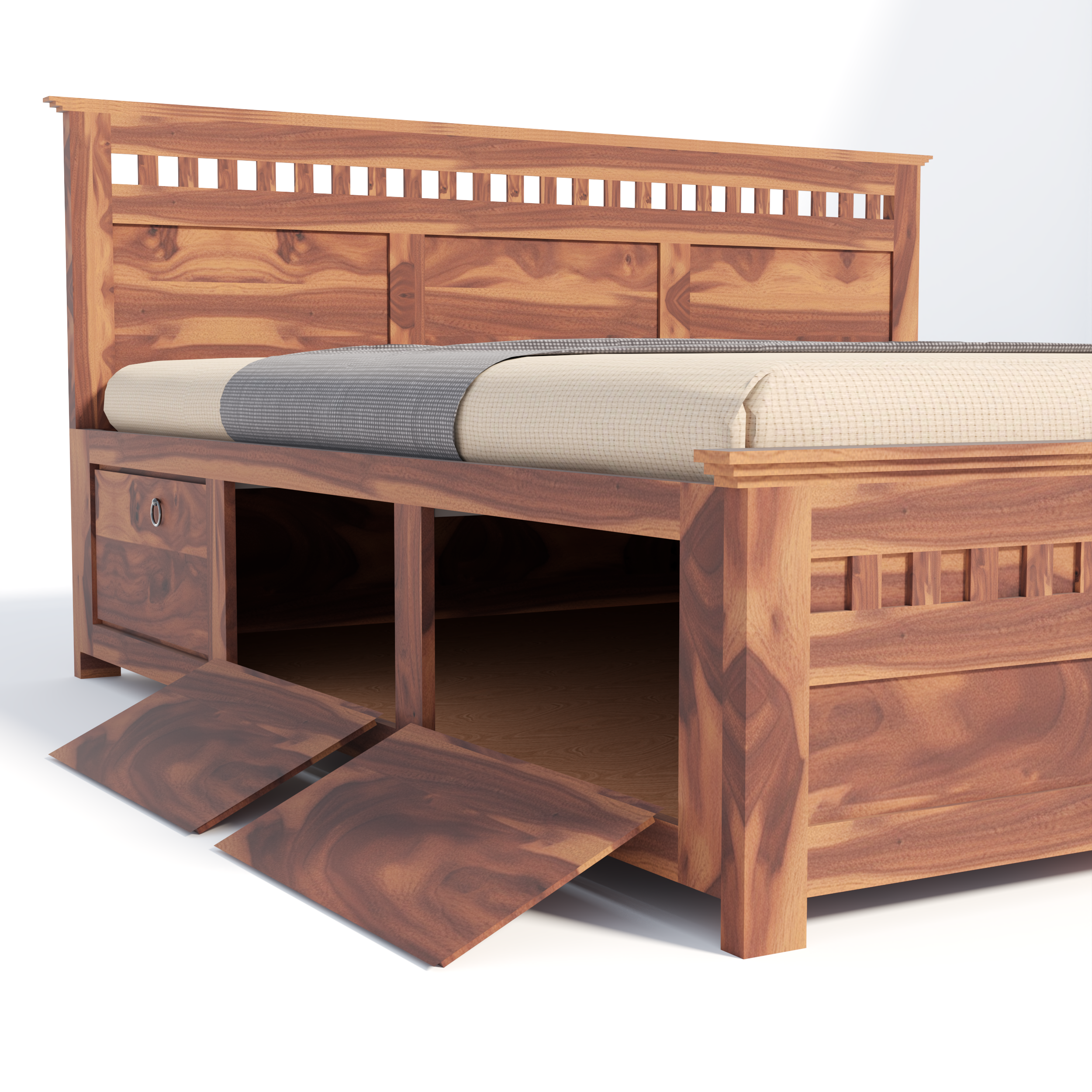 Florestawud Solid Sheesham Wood King Size Bed with Storage – Honey Finish