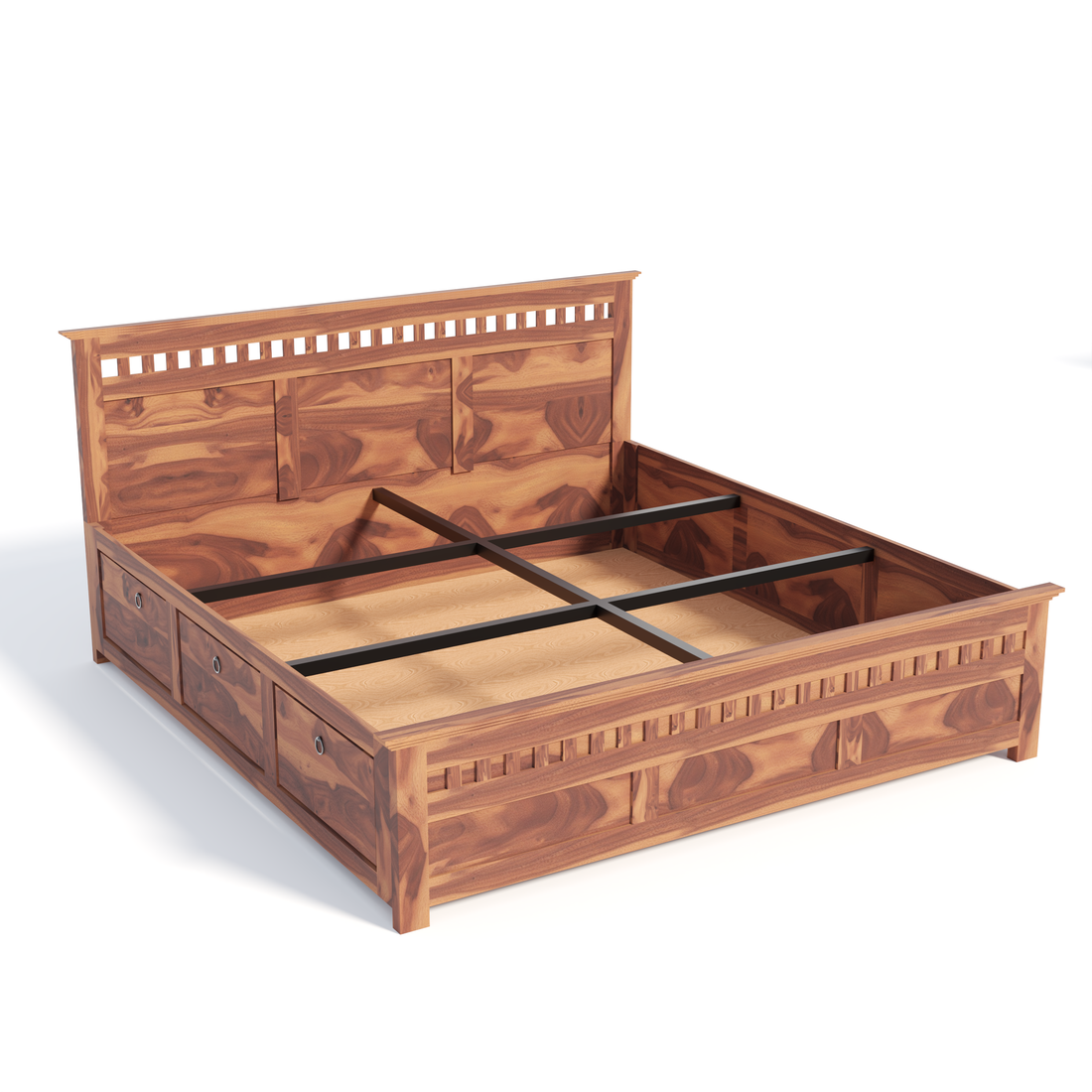 Florestawud Solid Sheesham Wood King Size Bed with Storage – Honey Finish