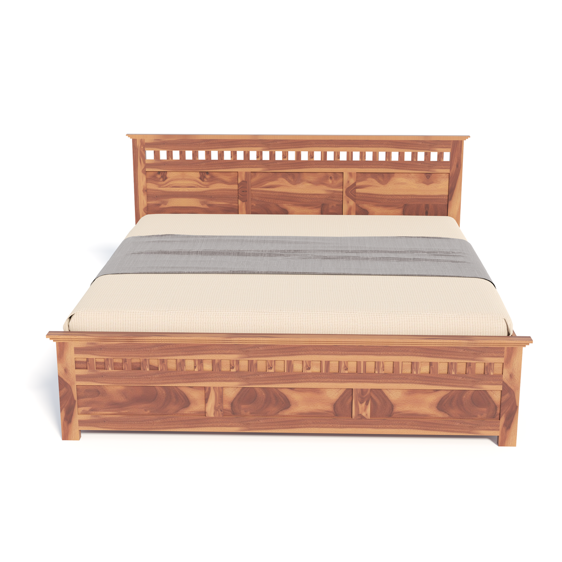 Florestawud Solid Sheesham Wood King Size Bed with Storage – Honey Finish