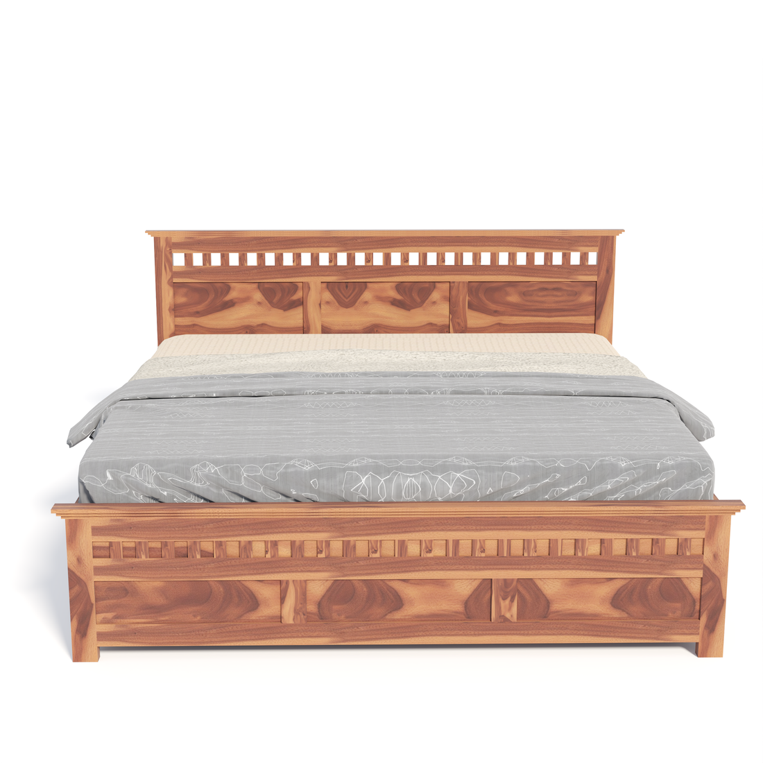 Florestawud Solid Sheesham Wood King Size Hydraulic Storage Bed – Honey Finish