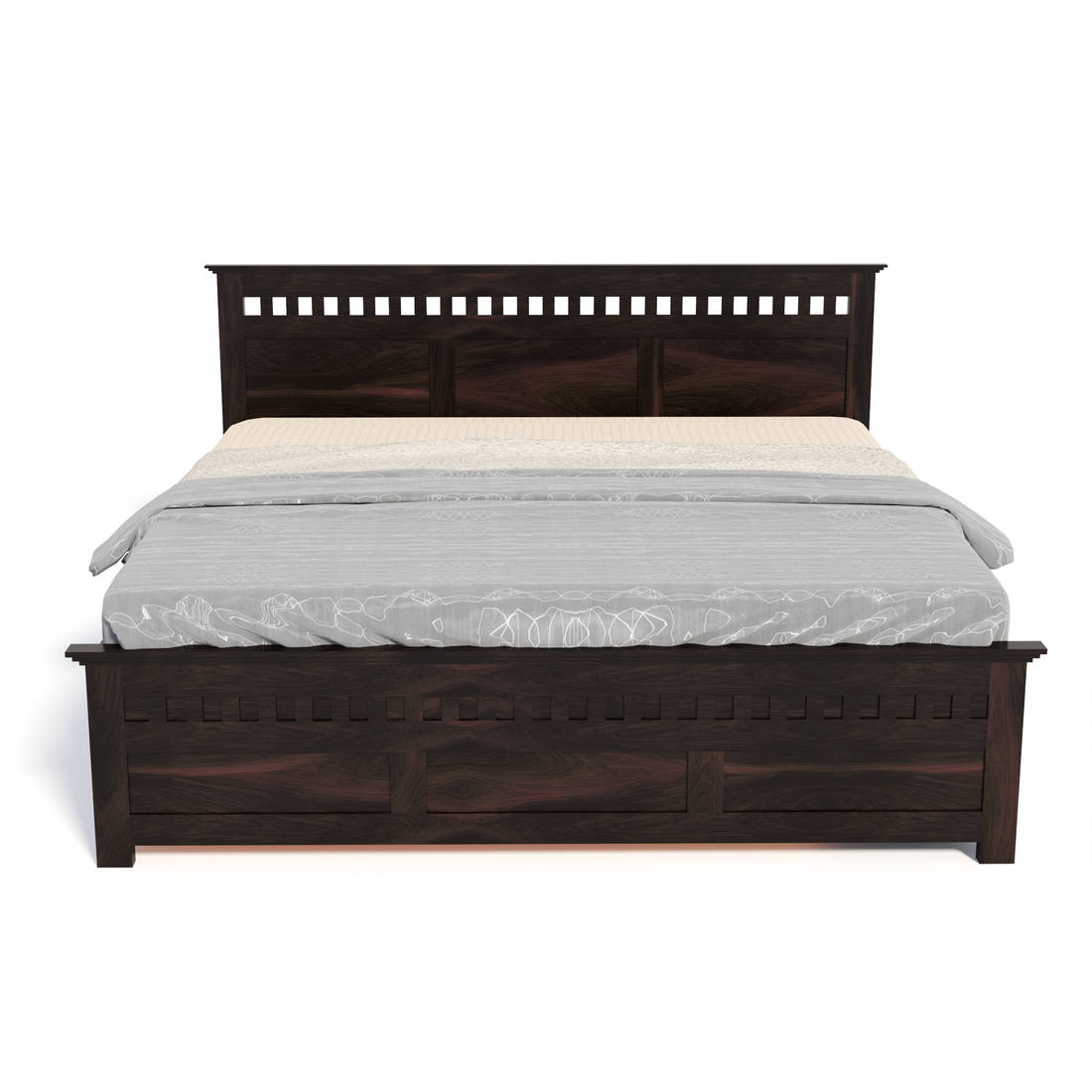 Florestawud Solid Sheesham Wood King Size Hydraulic Storage Bed – Walnut Finish