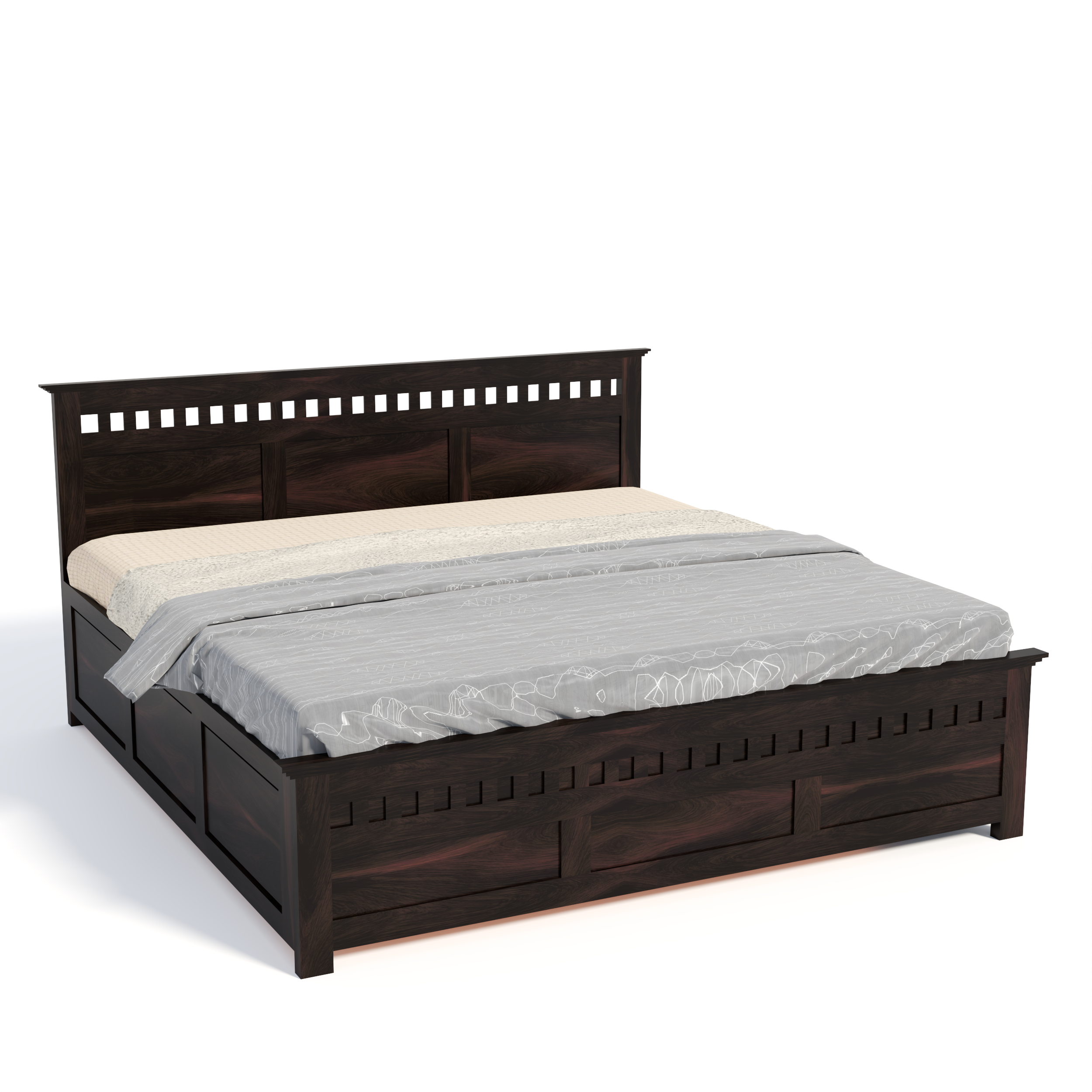 Florestawud Solid Sheesham Wood King Size Hydraulic Storage Bed – Walnut Finish