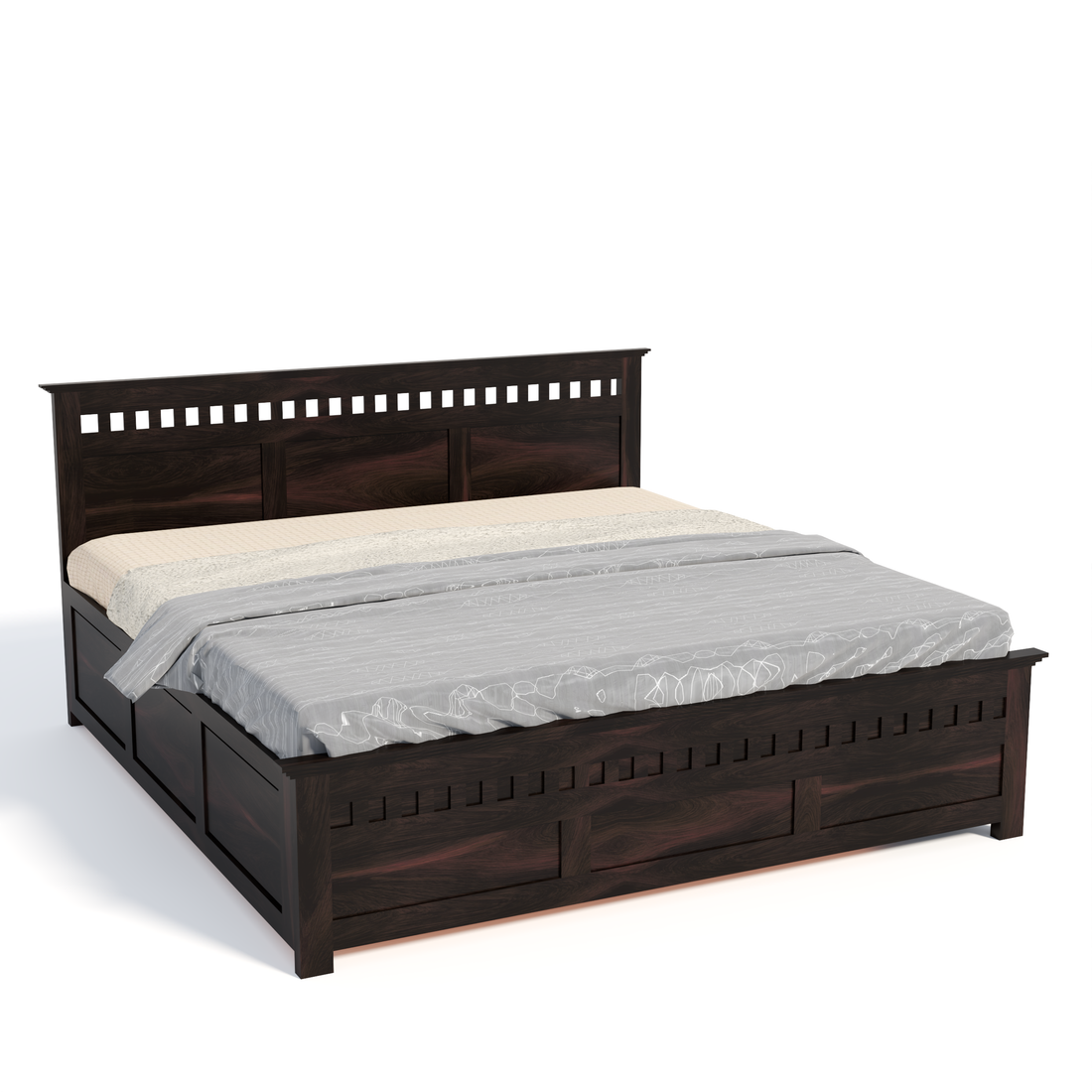 Florestawud Solid Sheesham Wood King Size Hydraulic Storage Bed – Walnut Finish