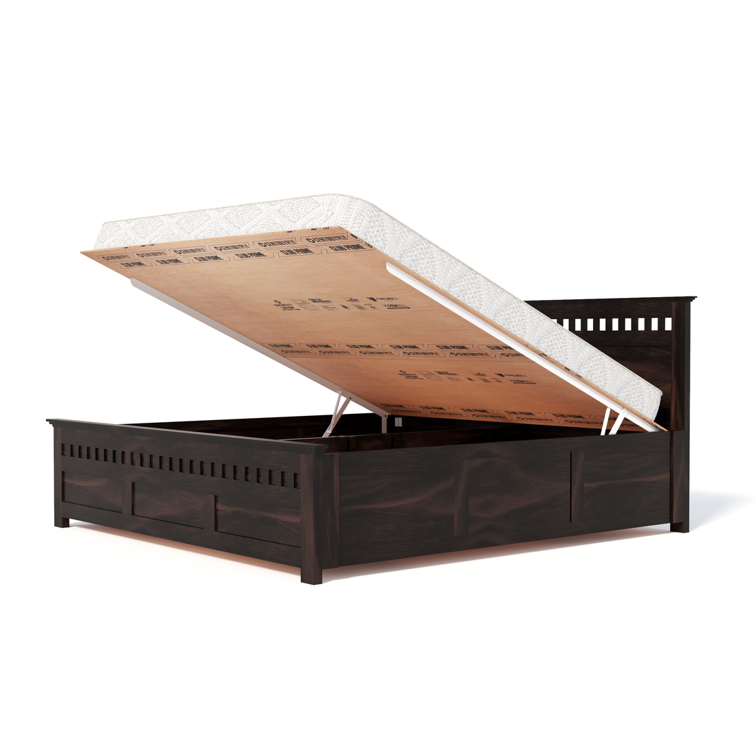 Florestawud Solid Sheesham Wood King Size Hydraulic Storage Bed – Walnut Finish