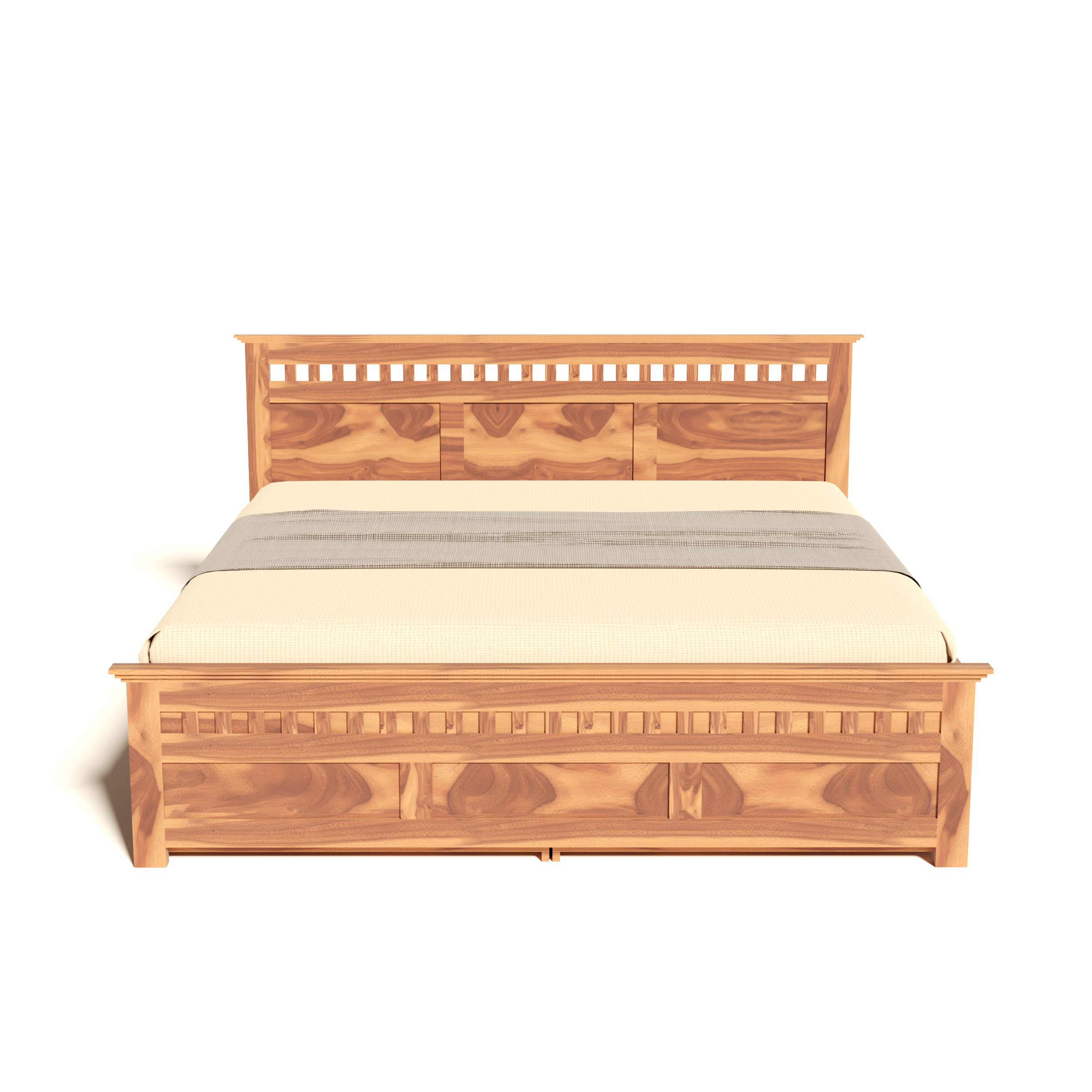 Florestawud Solid Sheesham Wood King Size Bed with Side Storage – Honey Finish