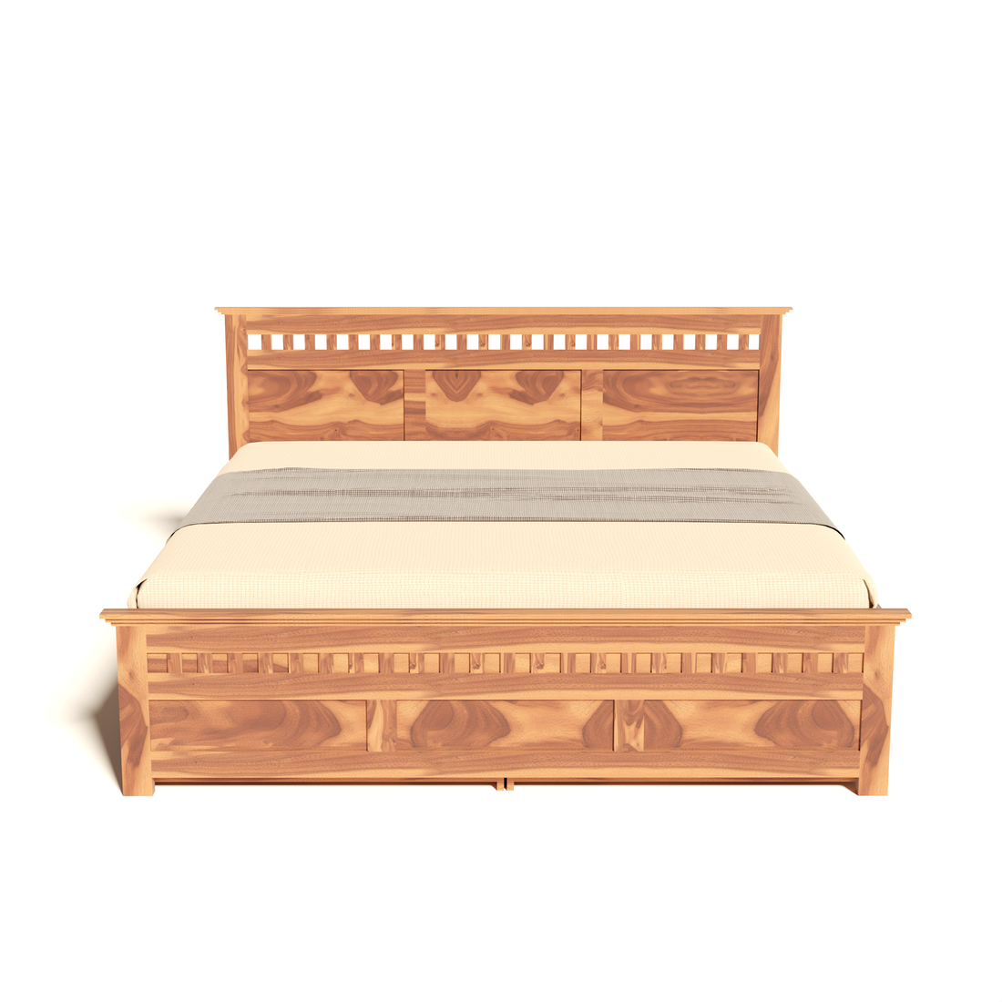 Florestawud Solid Sheesham Wood King Size Bed with Side Storage – Honey Finish