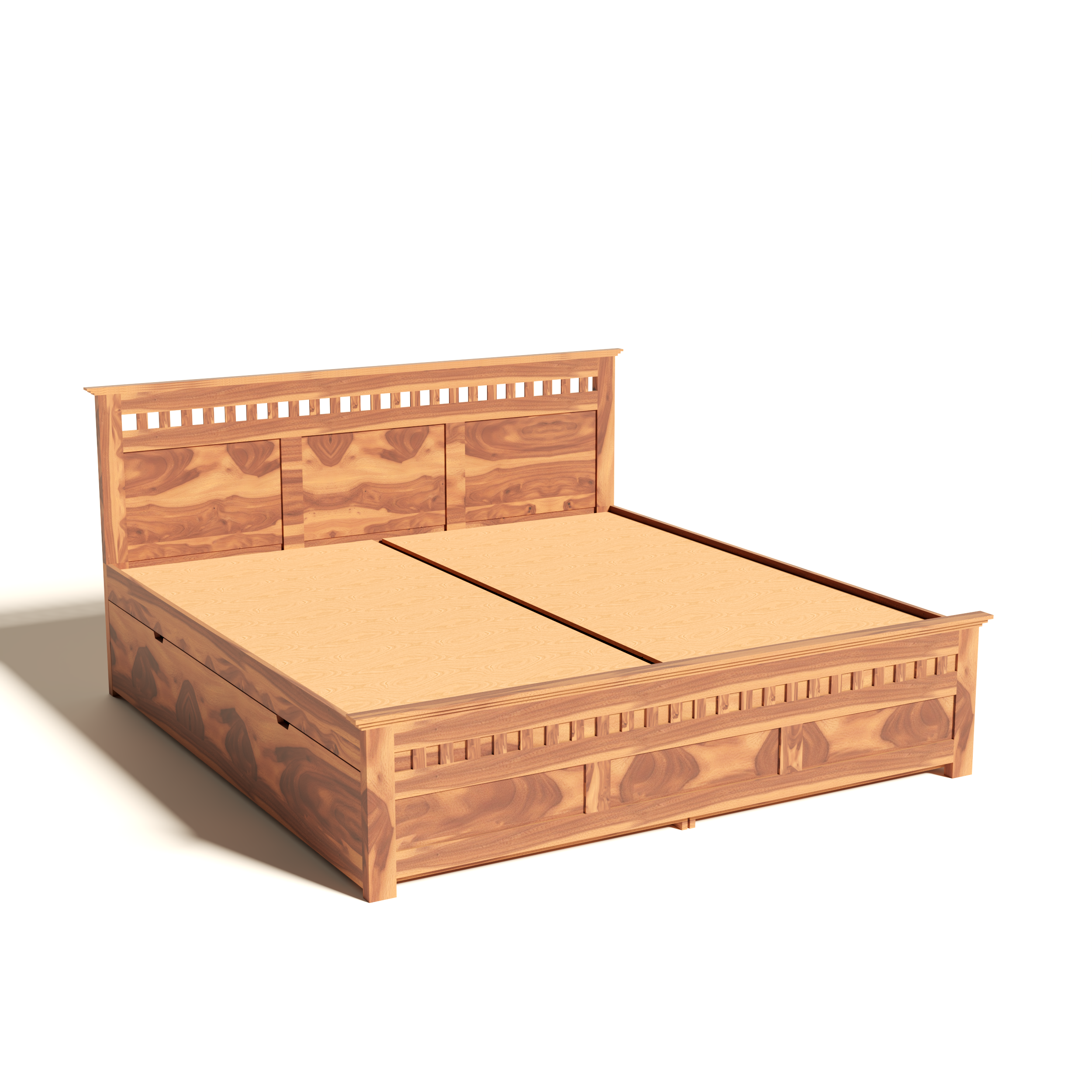 Florestawud Solid Sheesham Wood King Size Bed with Side Storage – Honey Finish