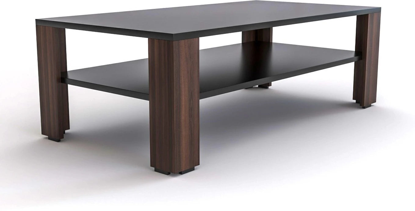 Modern Coffee Table with Open Storage Shelf – Walnut & Black