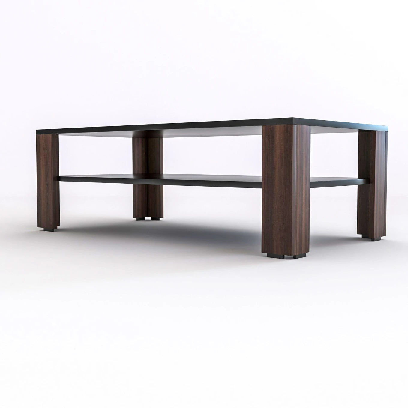 Modern Coffee Table with Open Storage Shelf – Walnut & Black