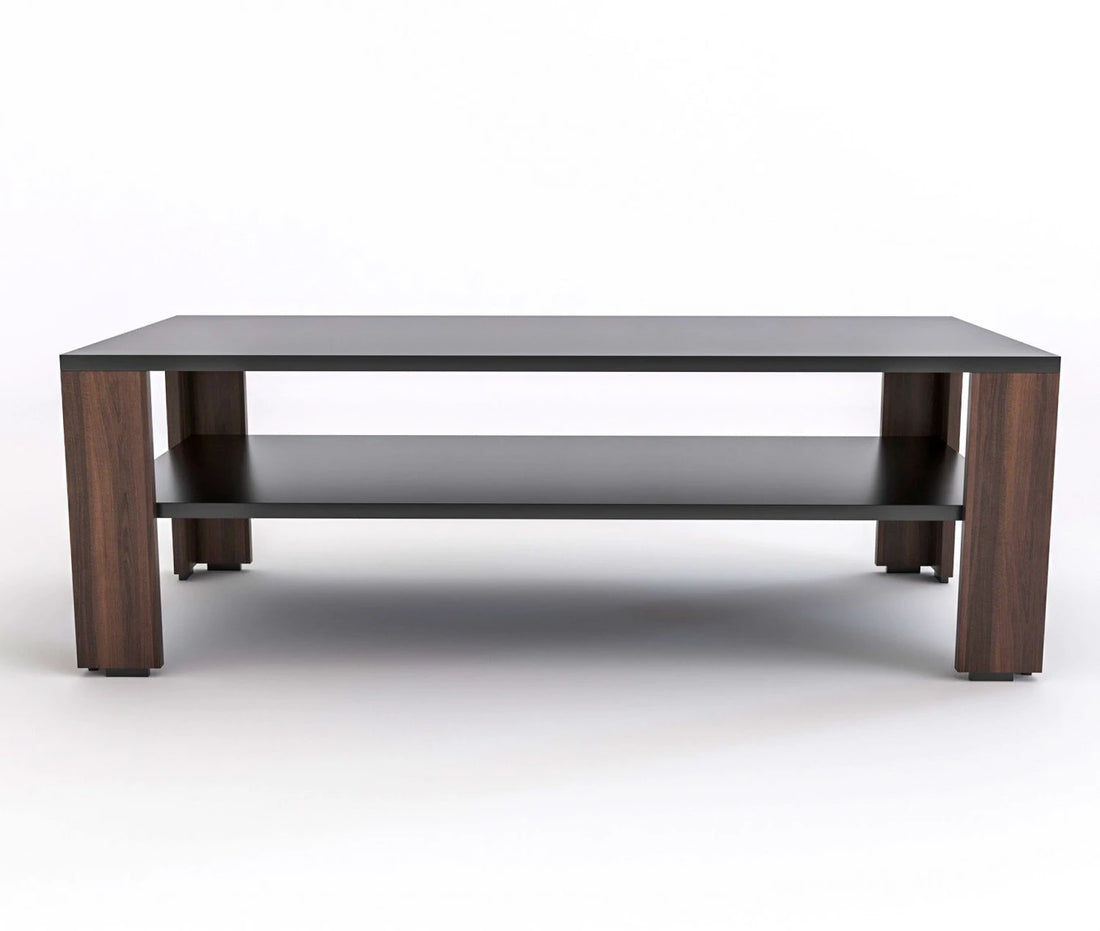 Modern Coffee Table with Open Storage Shelf – Walnut & Black
