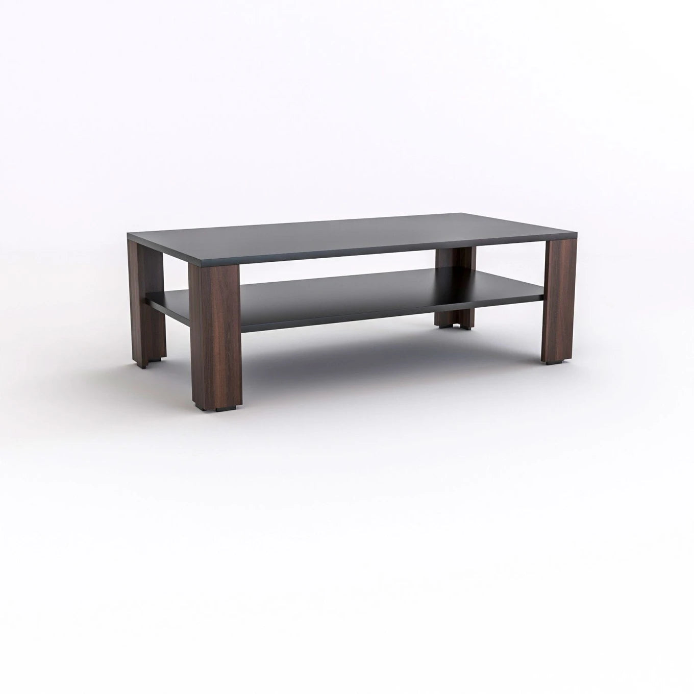 Modern Coffee Table with Open Storage Shelf – Walnut & Black