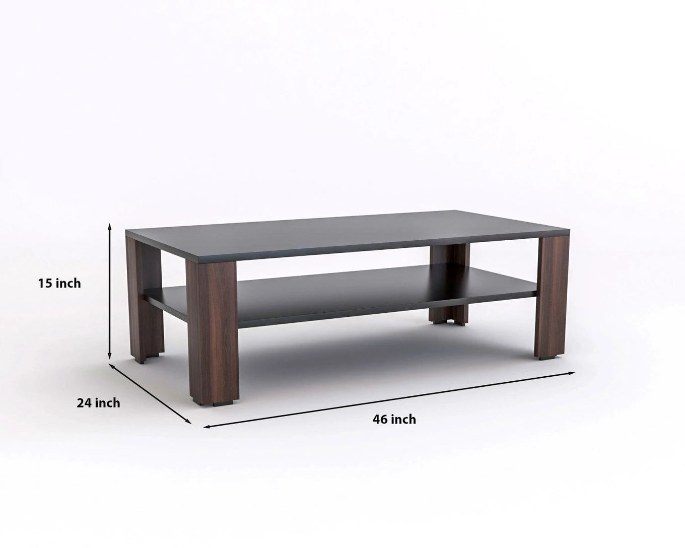 Modern Coffee Table with Open Storage Shelf – Walnut & Black