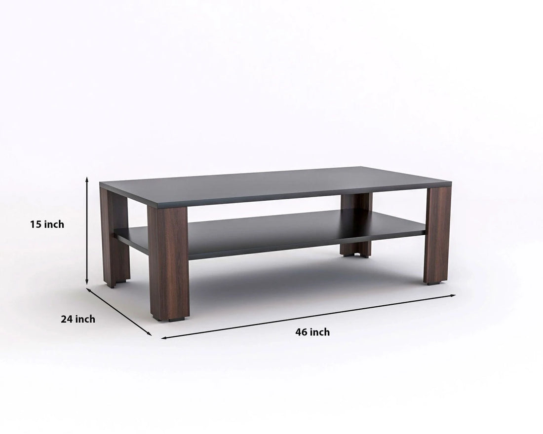 Modern Coffee Table with Open Storage Shelf – Walnut & Black