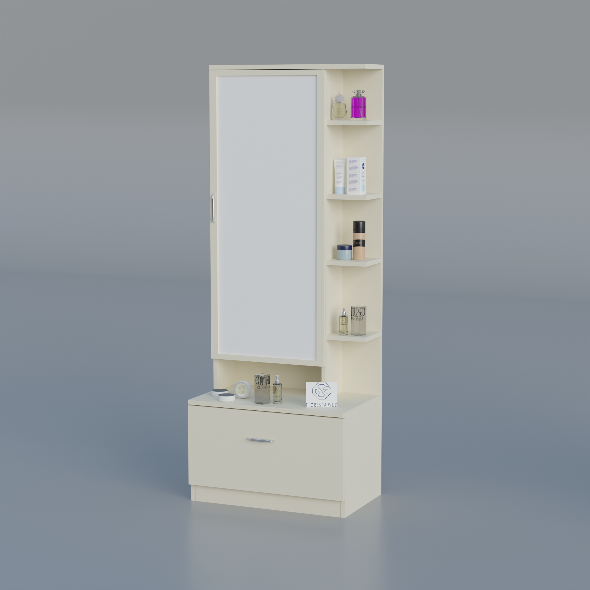 Florestawud Wooden Dressing Table with Mirror & Drawer – White Finish