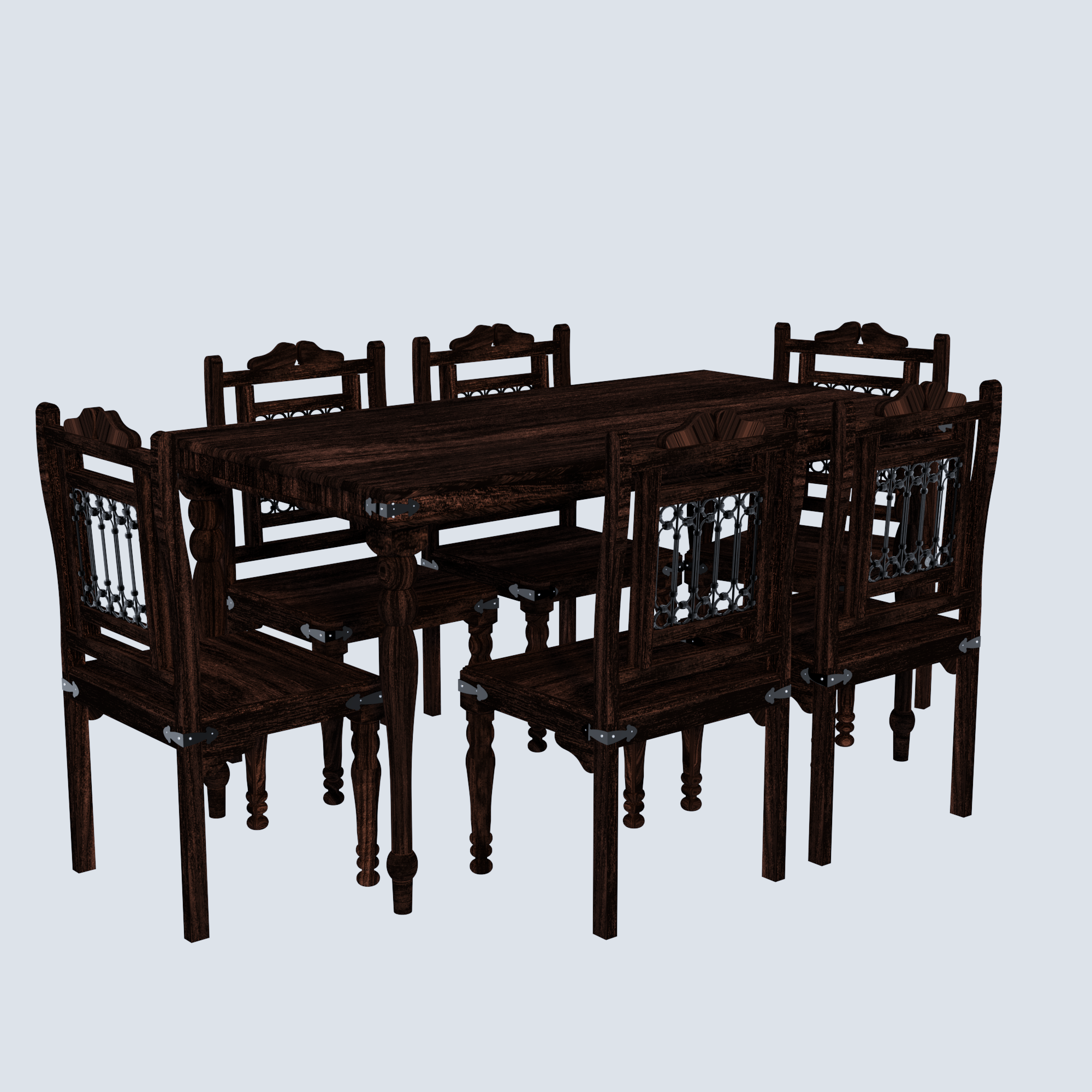 Florestawud Solid Sheesham Wood 6 Seater Dining Table Set – Walnut Finish