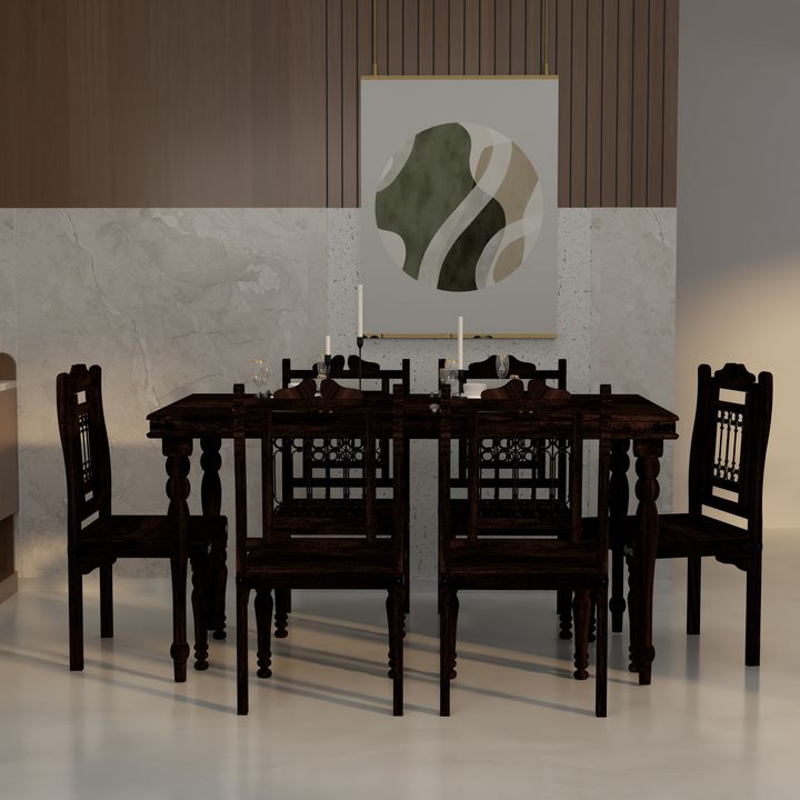 Florestawud Solid Sheesham Wood 6 Seater Dining Table Set – Walnut Finish
