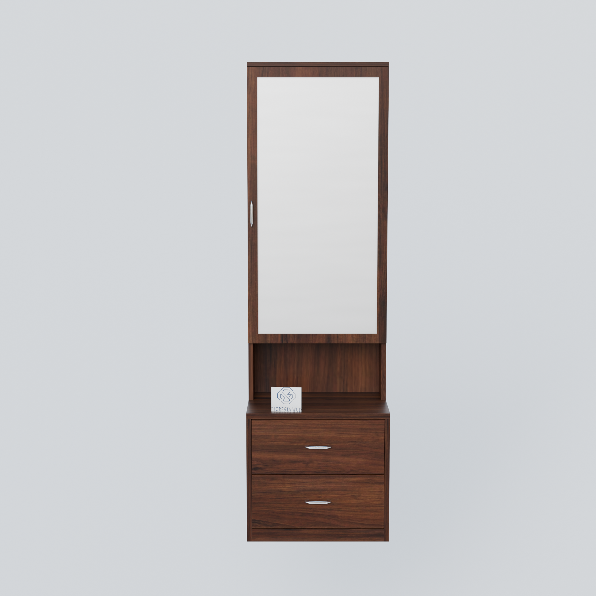 Florestawud Wooden Dressing Table with Mirror & 2 Drawers – Brown Finish