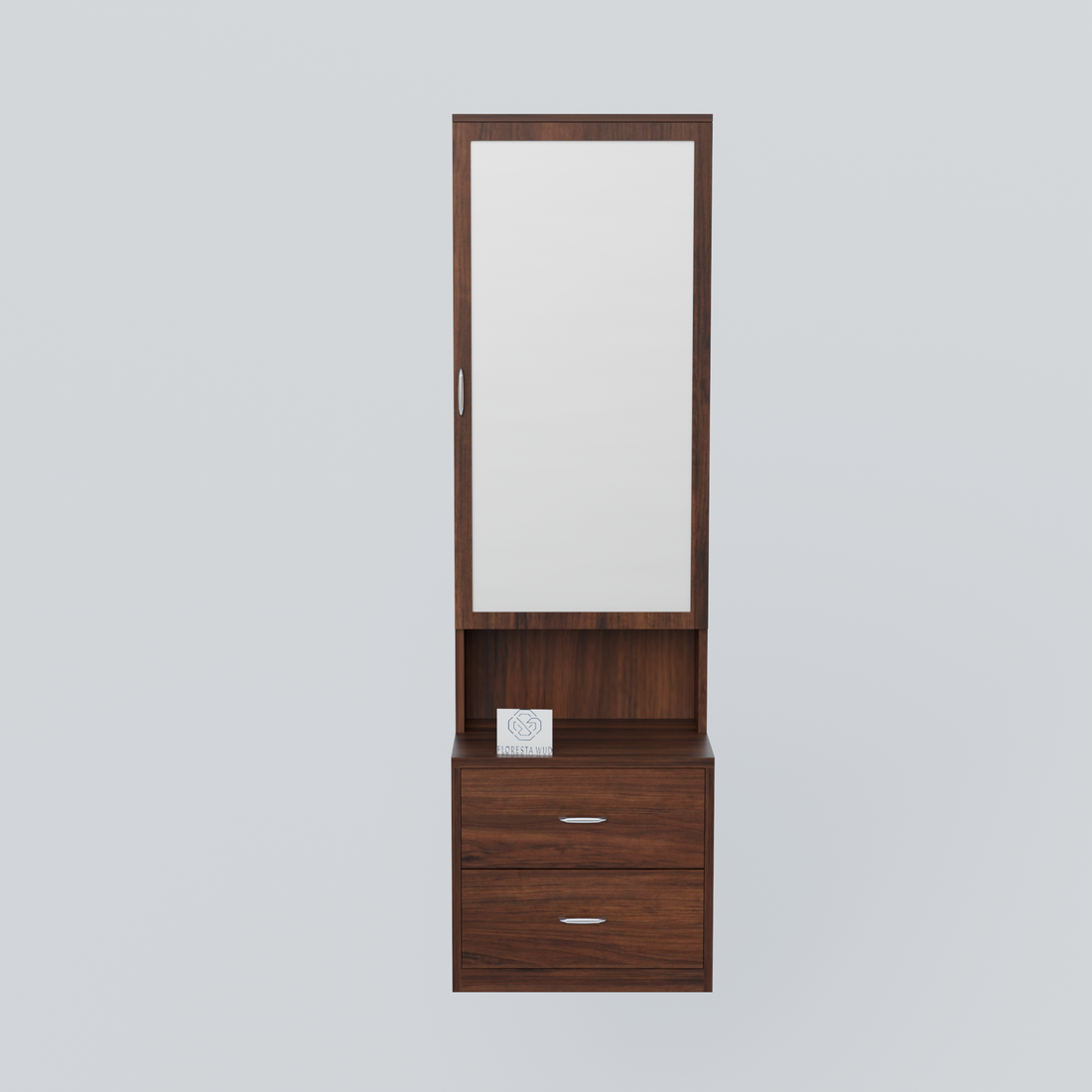 Florestawud Wooden Dressing Table with Mirror & 2 Drawers – Brown Finish