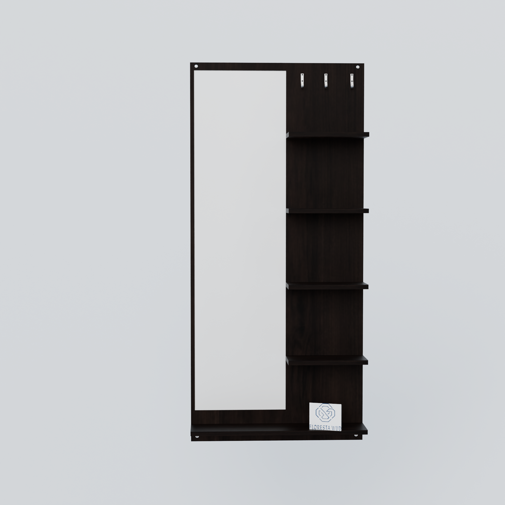 Florestawud Engineered Wood Wall Mounted Dressing Mirror with Shelves & Hooks – Wenge Finish