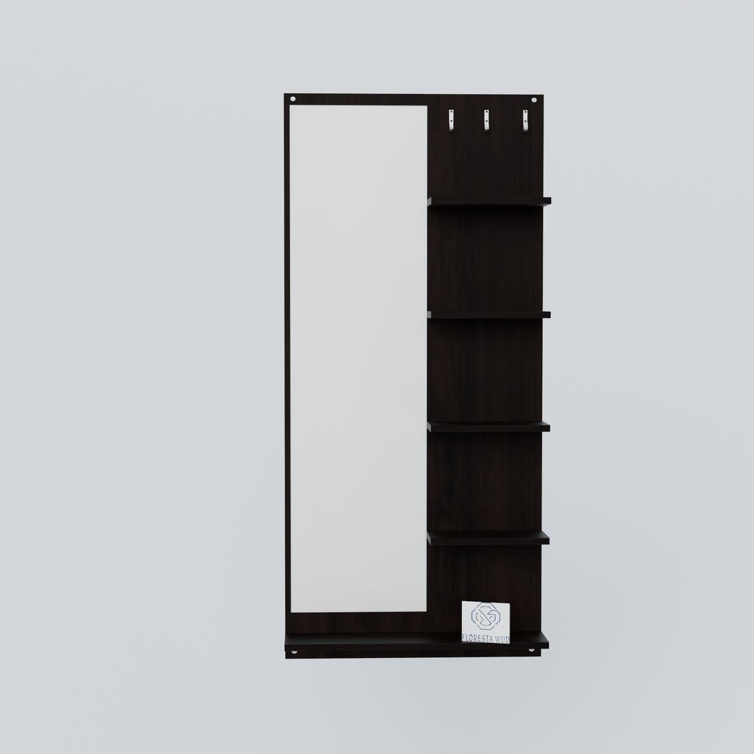 Florestawud Engineered Wood Wall Mounted Dressing Mirror with Shelves & Hooks – Wenge Finish