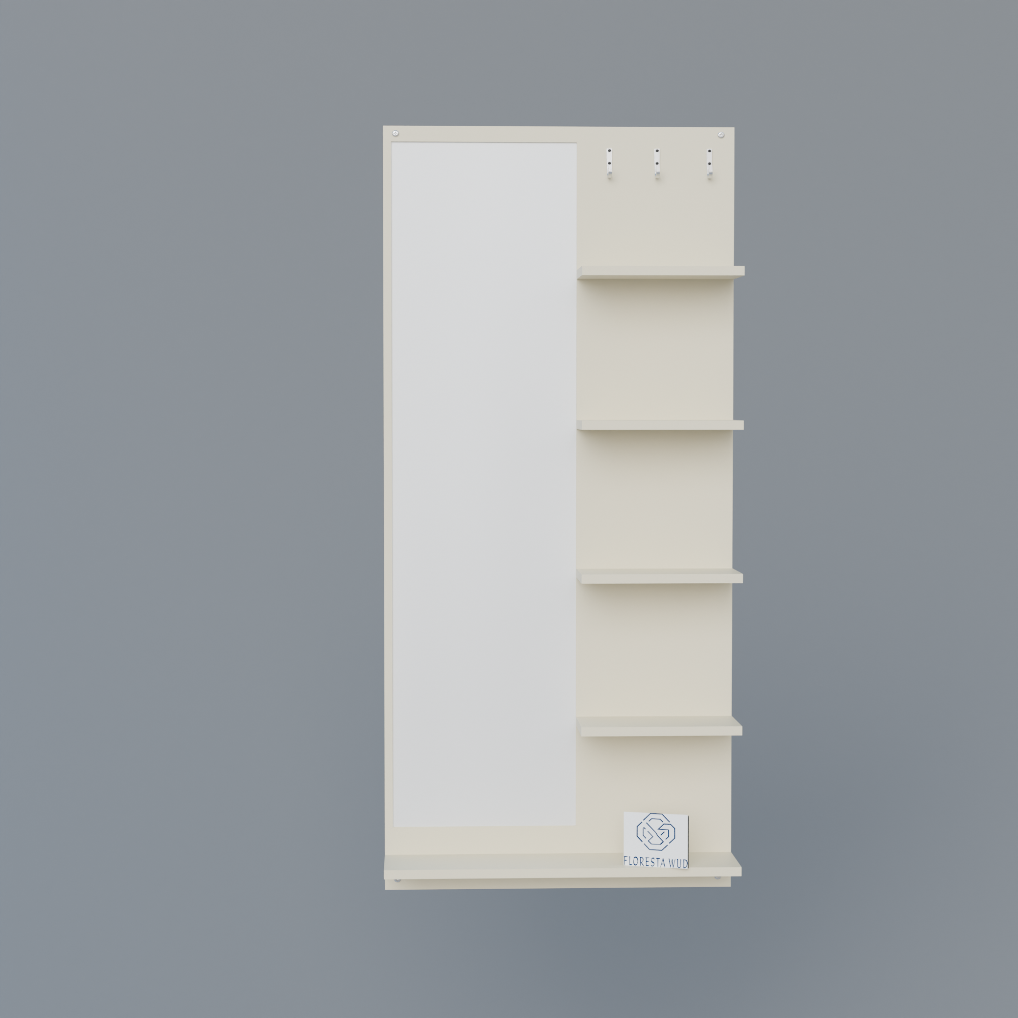 Florestawud Engineered Wood Wall Mounted Dressing Mirror with Shelves & Hooks – White Finish
