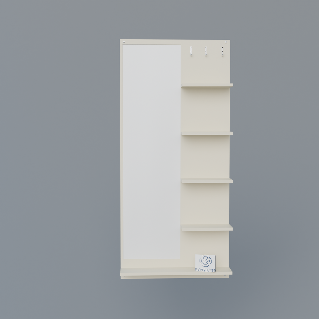 Florestawud Engineered Wood Wall Mounted Dressing Mirror with Shelves & Hooks – White Finish