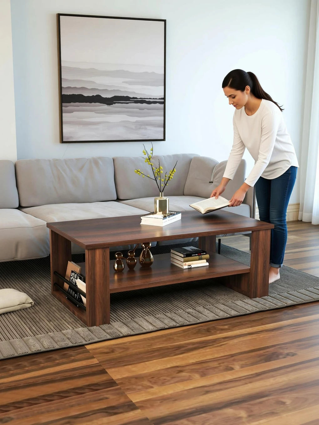Floresta Wud Engineered Wood Coffee Table with Storage (Walnut Finish)