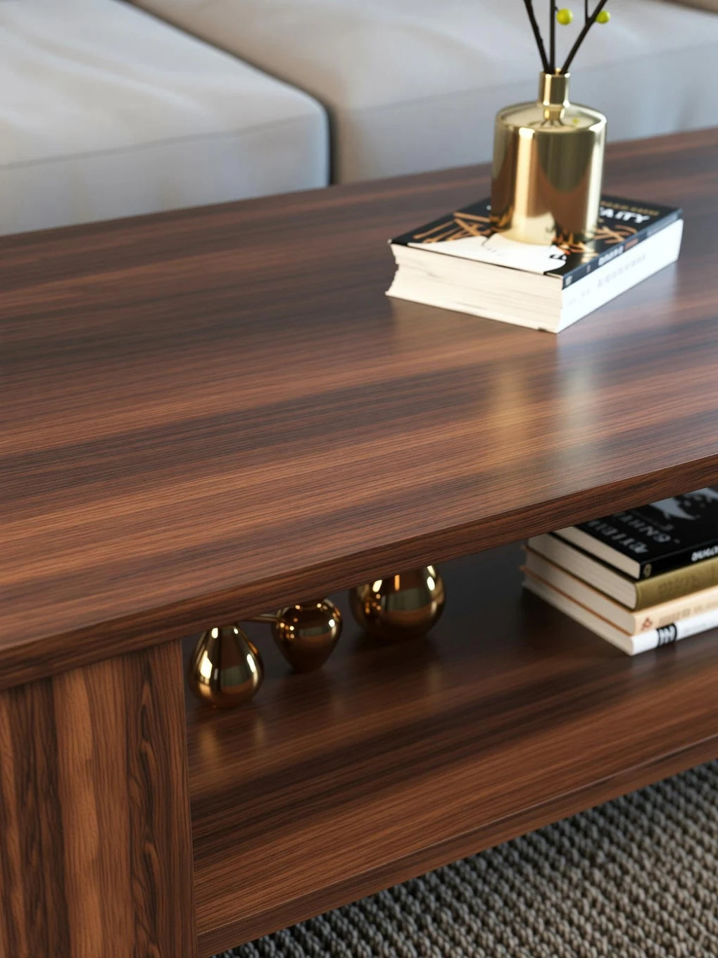 Floresta Wud Engineered Wood Coffee Table with Storage (Walnut Finish)