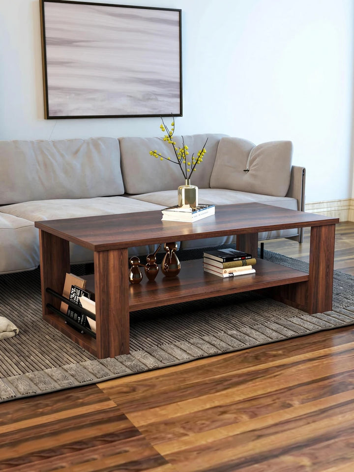 Floresta Wud Engineered Wood Coffee Table with Storage (Walnut Finish)