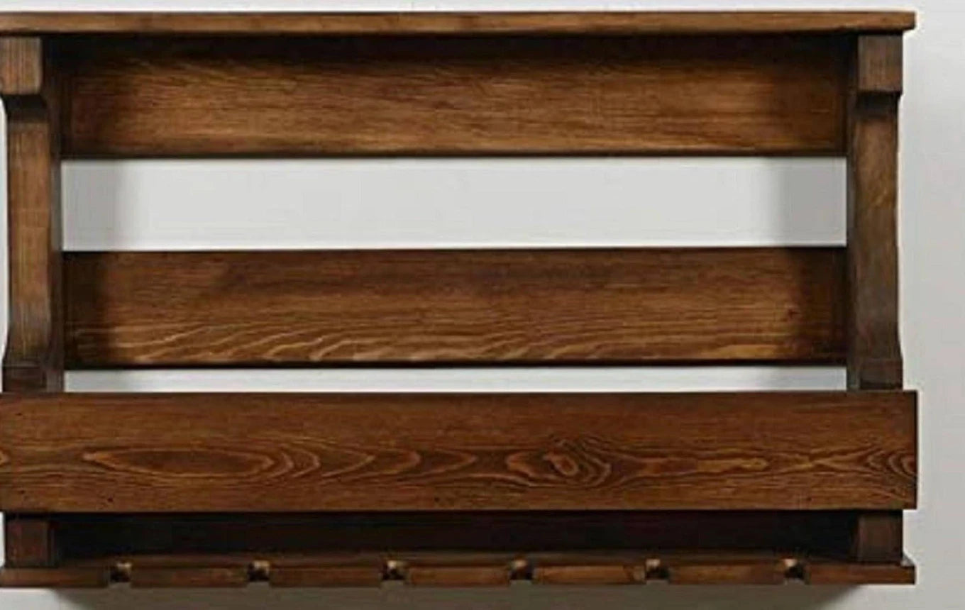 Premium Wooden Wall Mounted Wine Rack with Glass Holder