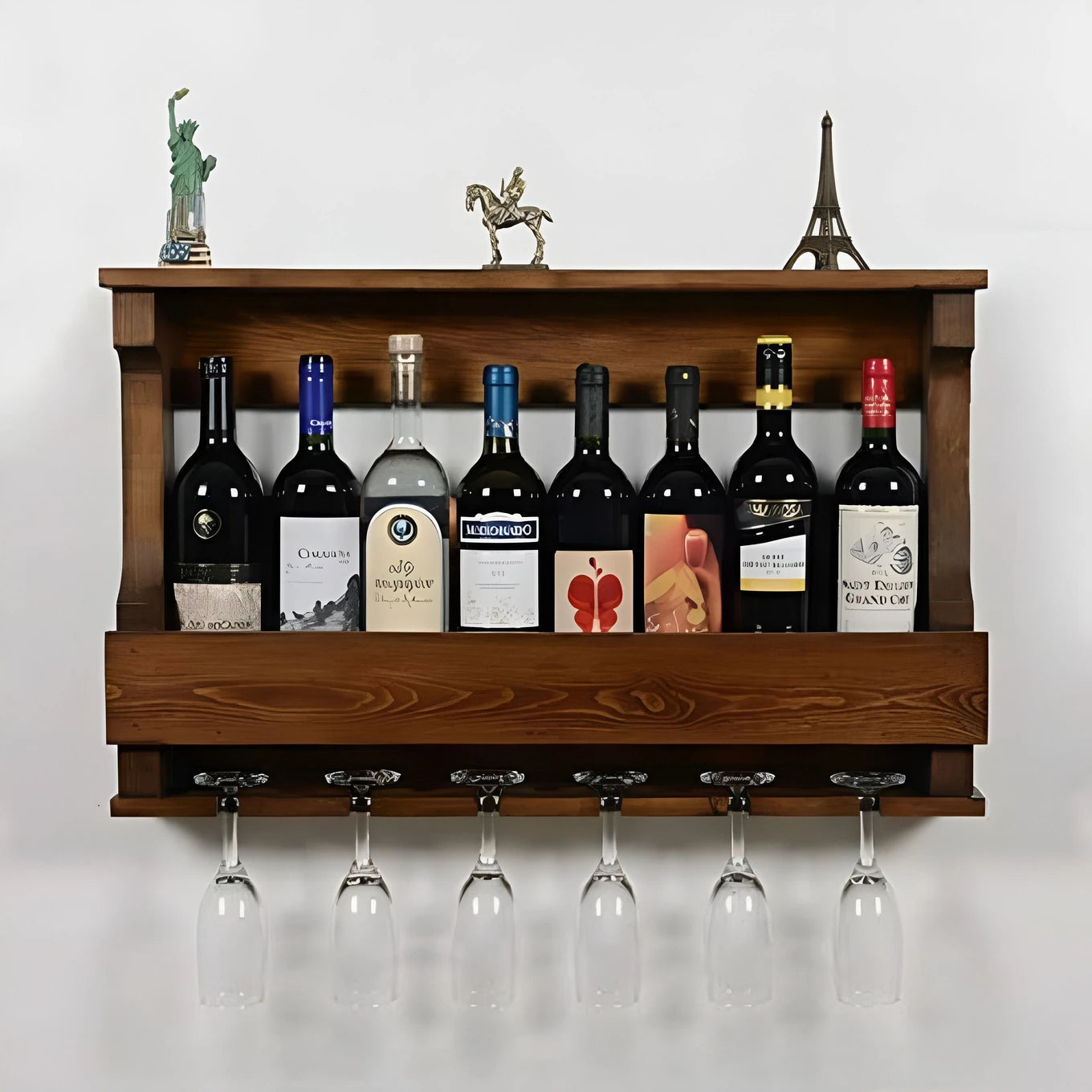 Premium Wooden Wall Mounted Wine Rack with Glass Holder