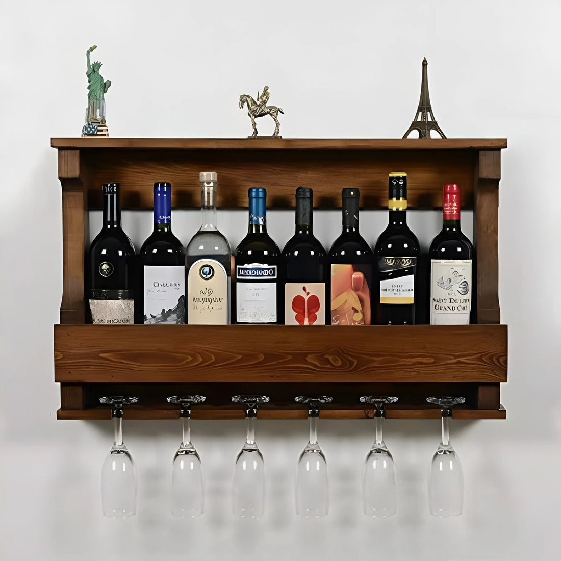 Premium Wooden Wall Mounted Wine Rack with Glass Holder