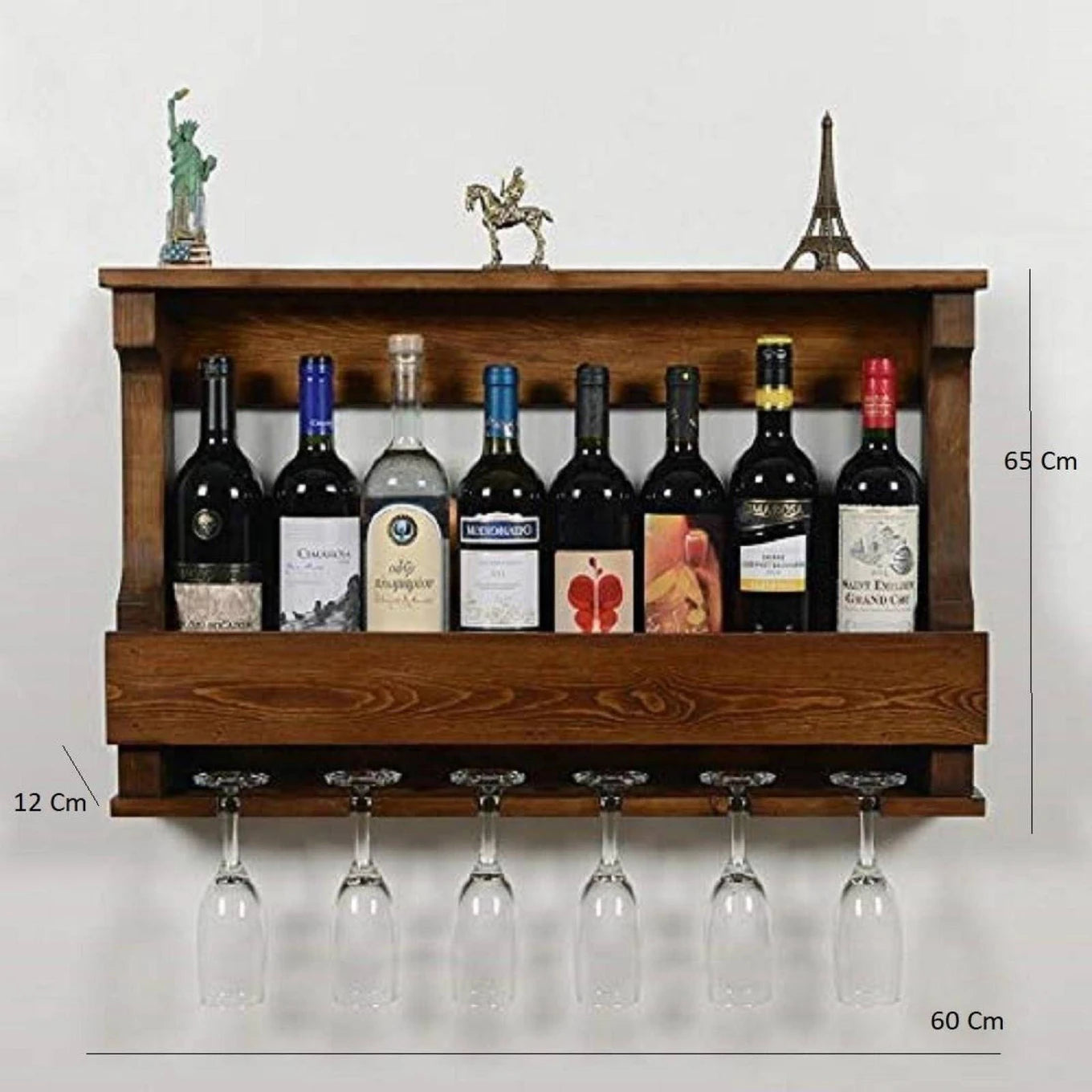 Premium Wooden Wall Mounted Wine Rack with Glass Holder