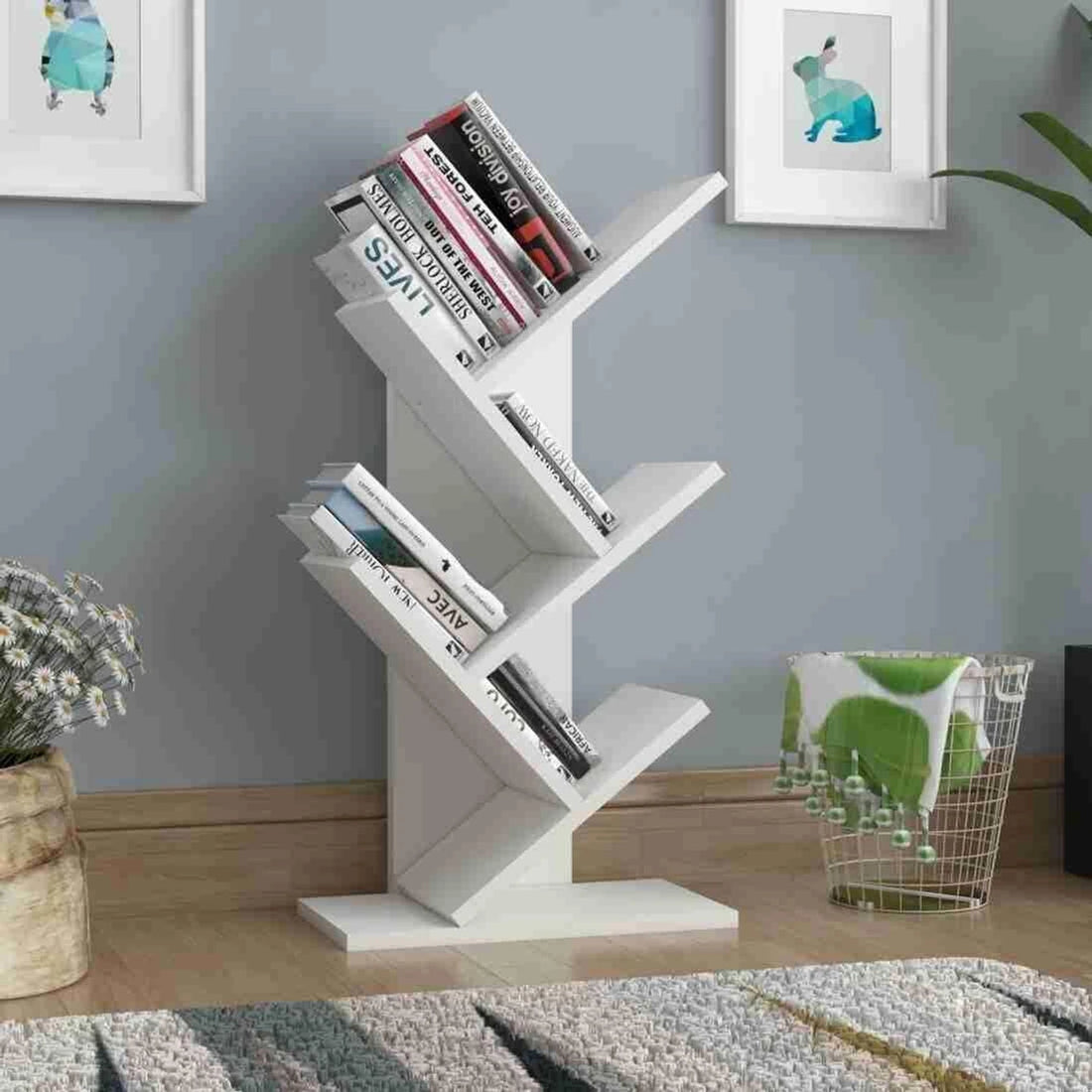 Floresta Wud Engineered Wood Tree Bookshelf (White Finish)