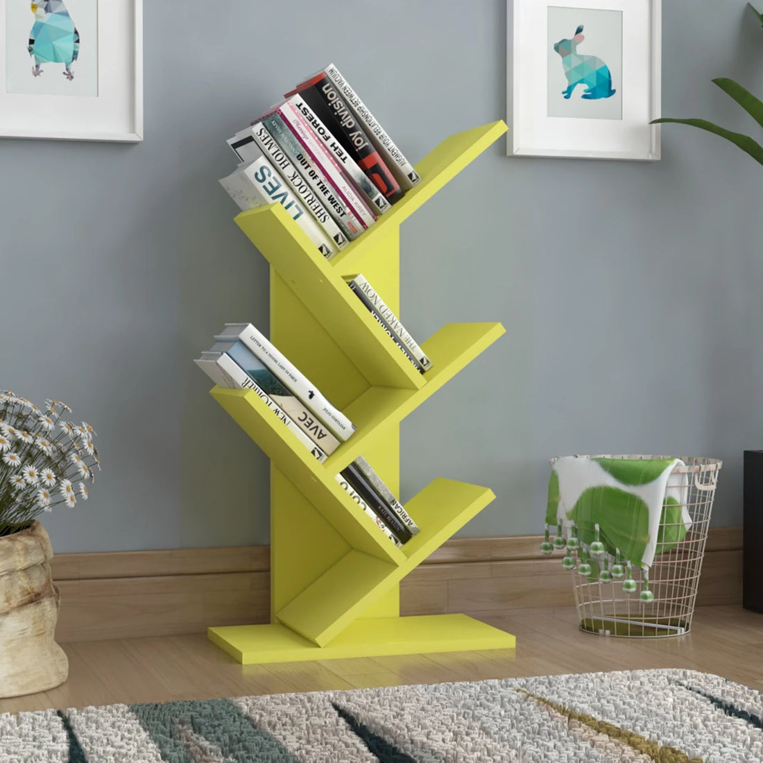 Floresta Wud Engineered Wood Tree Bookshelf (Yellow Finish)