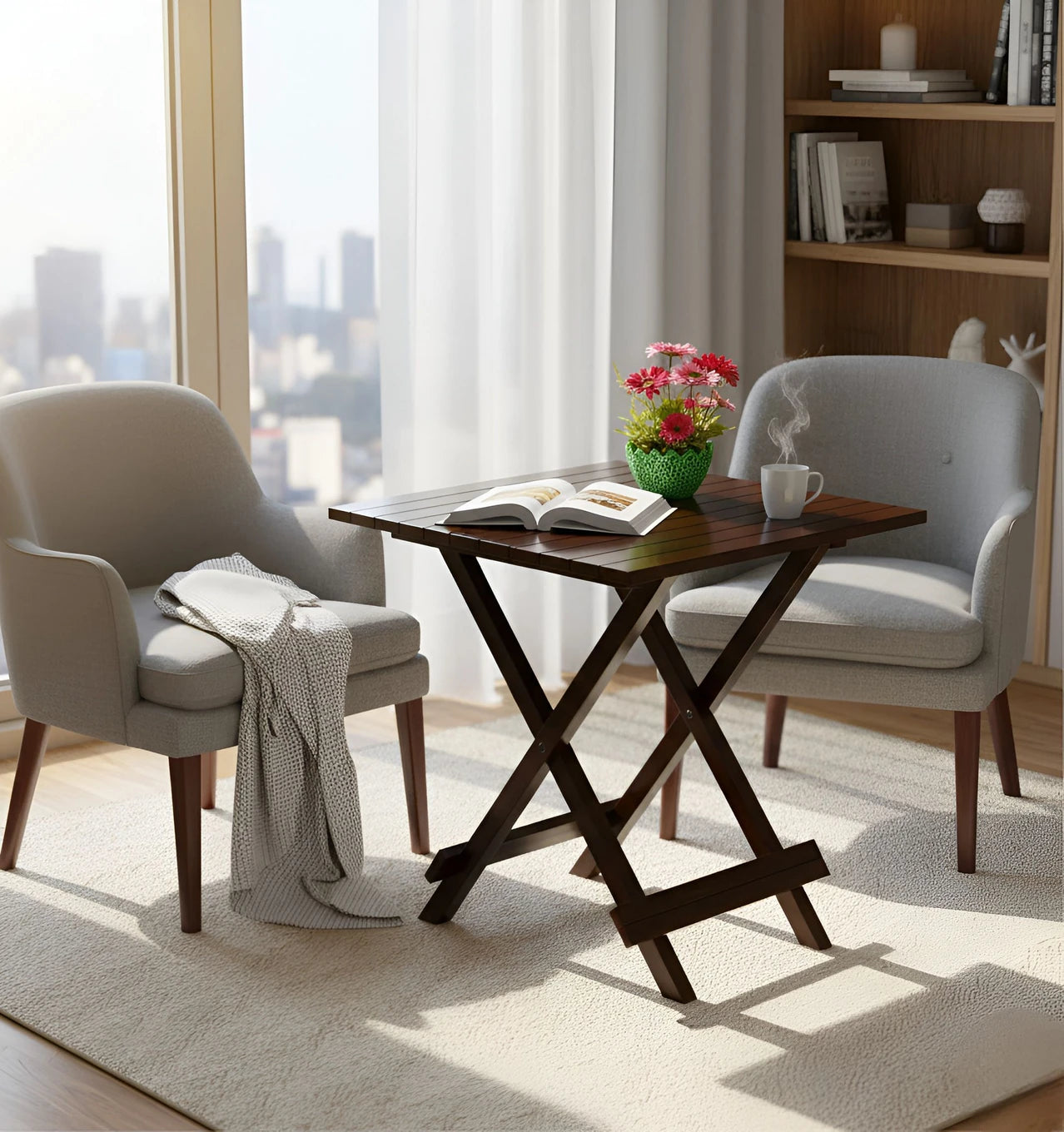 Floresta Wud Foldable Coffee Table (Dark Walnut Finish)