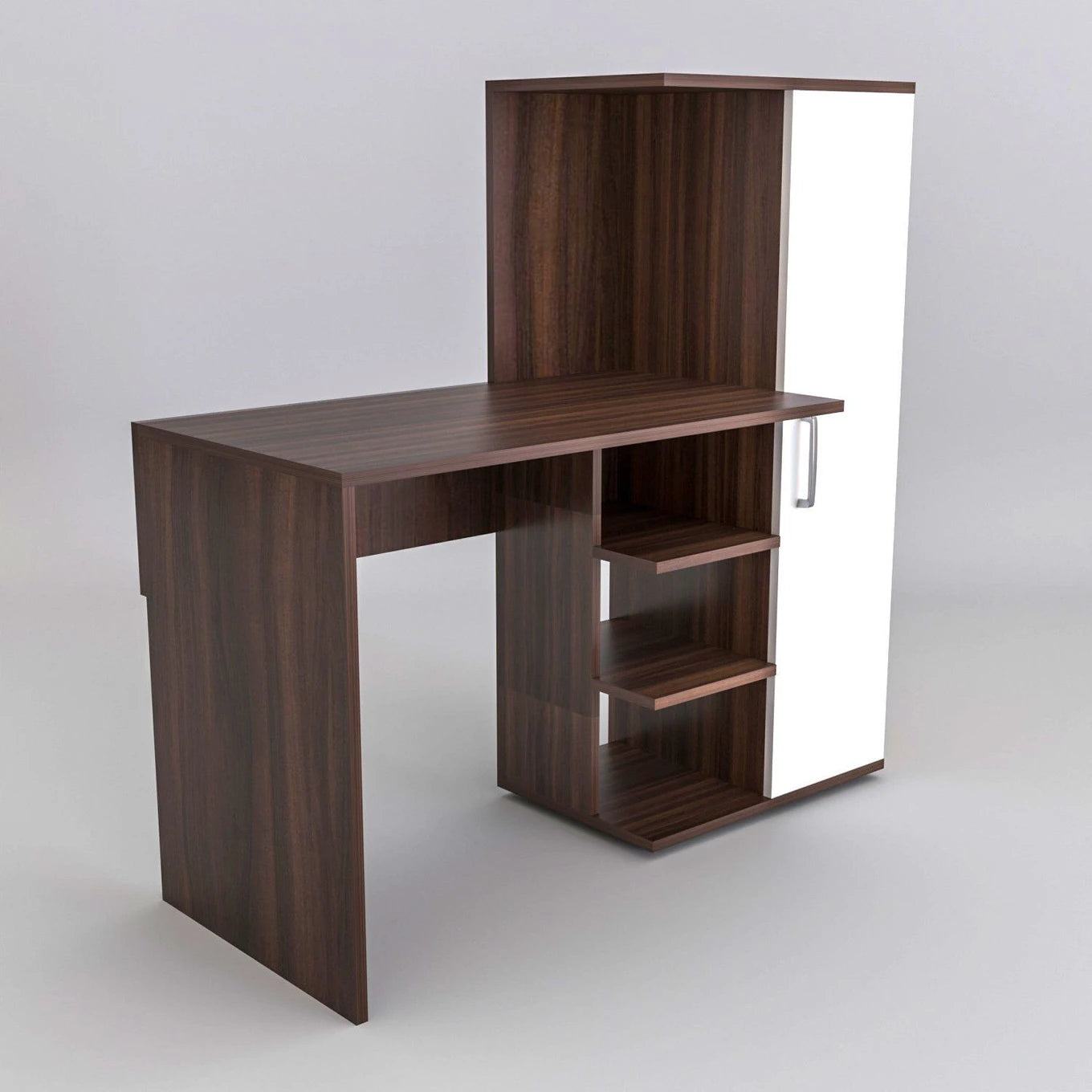Floresta Wud Study Desk with Storage Cabinet (Walnut & White Finish)