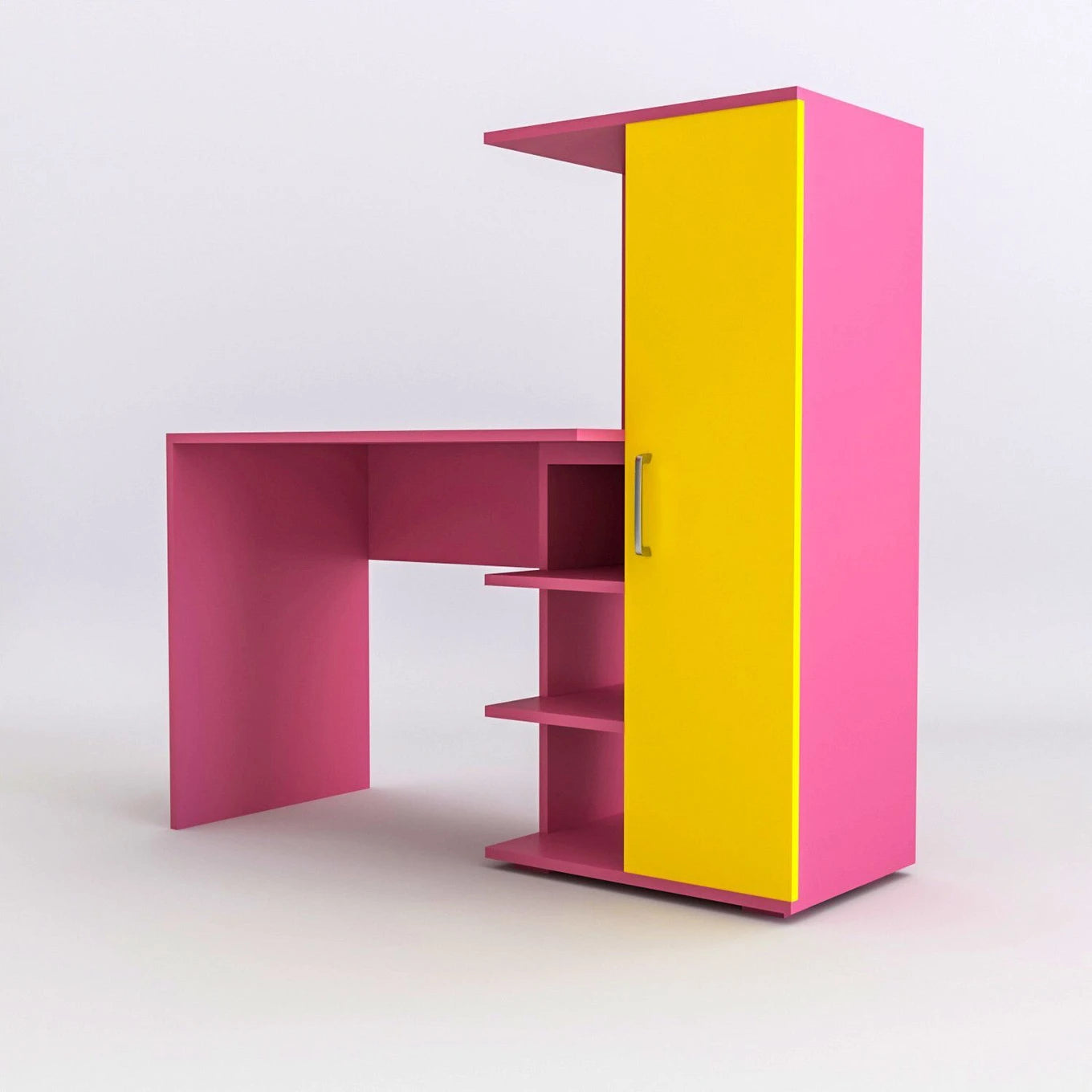 Floresta Wud Kids Study Desk with Storage Cabinet (Pink & Yellow Finish)