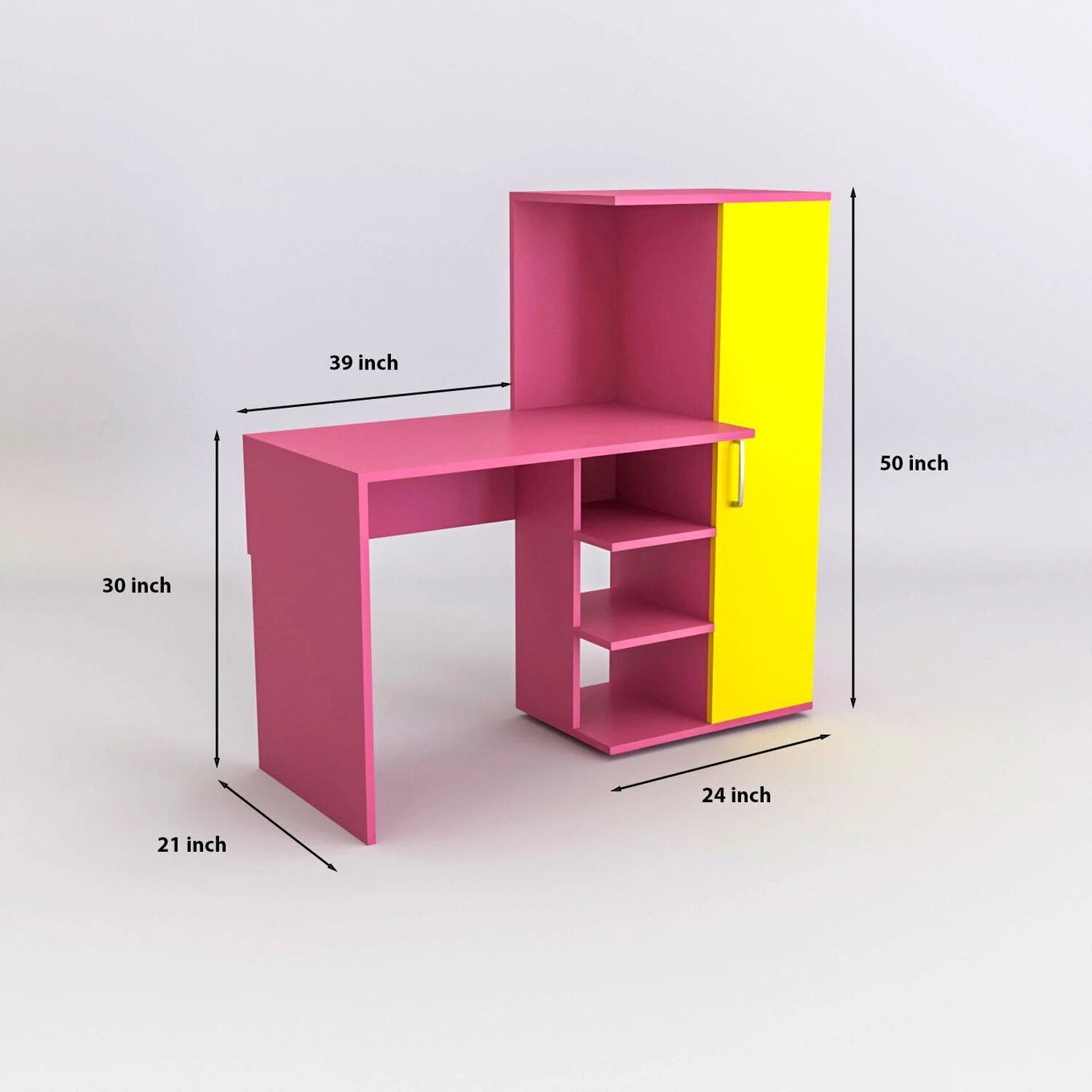 Floresta Wud Kids Study Desk with Storage Cabinet (Pink & Yellow Finish)