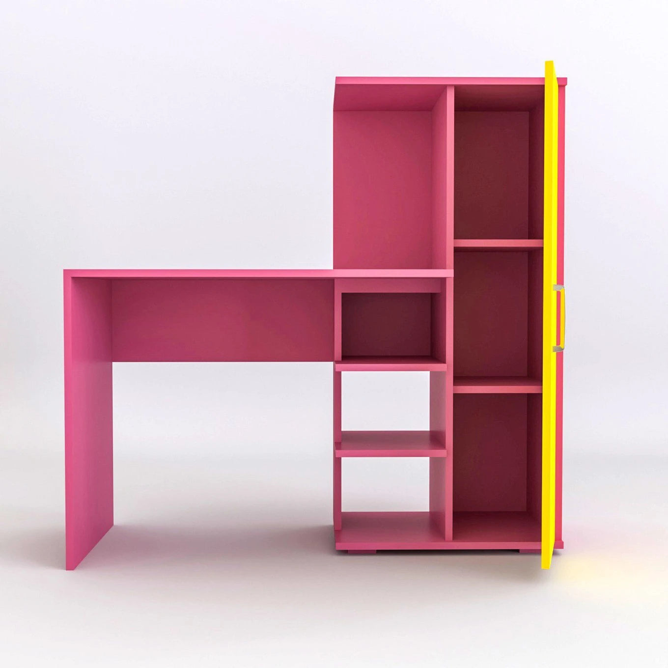 Floresta Wud Kids Study Desk with Storage Cabinet (Pink & Yellow Finish)